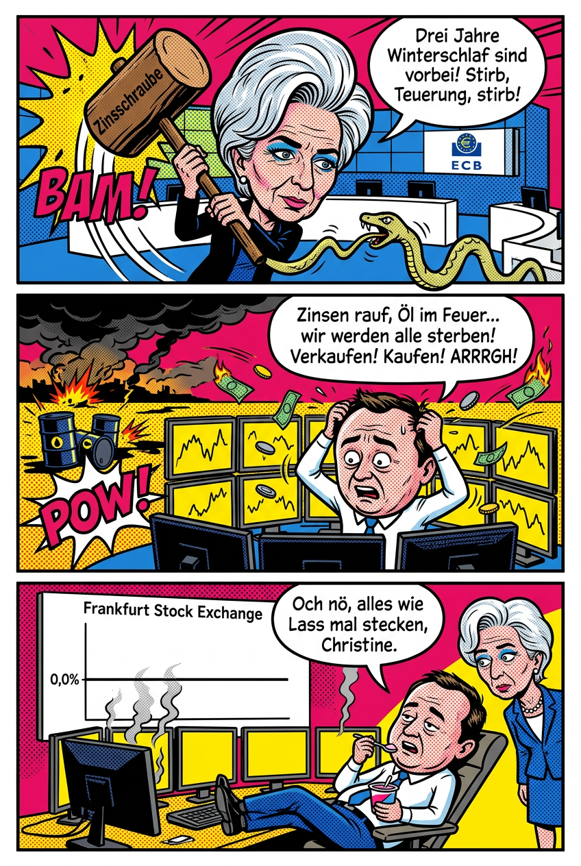 Trotz der ersten Leitzinserhöhung der EZB seit Jahren und geopolitischer Spannungen im Nahen Osten beendete der DAX den Handelstag nahezu ohne Kursveränderungen.