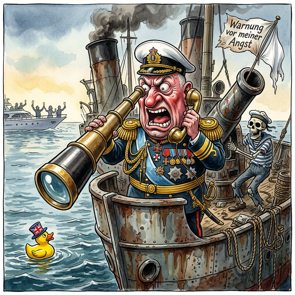 In einer Sternstunde der nautischen Deeskalation hat die russische Marine vor der britischen Küste bewiesen, dass wahre Gastfreundschaft bereits beim Schießen beginnt. Ein russisches Kriegsschiff, dessen Rostschicht vermutlich das Einzige ist, was die strukturelle Integrität des Kahns noch zusammenhält, sah sich durch die existenzielle Bedrohung einer herannahenden Jacht gezwungen, das Feuer zu eröffnen. Laut Kreml befand sich das Freizeitboot auf einem gefährlichen Kurs, was im russischen Militärjargon bekanntlich jede Bewegung bedeutet, die nicht mit einer unterwürfigen Kniebeuge vor einem Putin-Portrait einhergeht. Dass die Jachtbesitzer widersprechen, überrascht wenig; wer lässt sich schon gerne bescheinigen, dass sein Zehn-Meter-Katamaran das Potential hat, die stolze Schwarzmeerflotte – oder das, was nach diversen ungeplanten Tauchgängen davon übrig ist – im Alleingang zu demoralisieren. Man muss die russische Logik bewundern: Ein Warnschuss ist im Grunde nur eine lautstarke Einladung zum Dialog, ausgeführt mit der archaischen Eleganz eines betrunkenen Bären im Porzellanladen. Während die Briten noch rätseln, ob dies eine diplomatische Note oder nur ein technischer Defekt der maroden Bordkanonen war, feiert Moskau den Sieg über den maritimen Terrorismus des gehobenen Mittelstandes. Wer Segelurlaub macht, muss eben damit rechnen, dass die Geopolitik ungefragt an Deck scheißt. Es bleibt die beruhigende Erkenntnis, dass Russlands Marine ihre Ziele im Ärmelkanal wenigstens dann trifft, wenn sie unbewaffnet sind und aus Fiberglas bestehen; ein beeindruckendes Zeugnis militärischer Potenz, das ungefähr so viel Respekt einflößt wie ein Taschenmesser-Duell bei einer Schießerei.