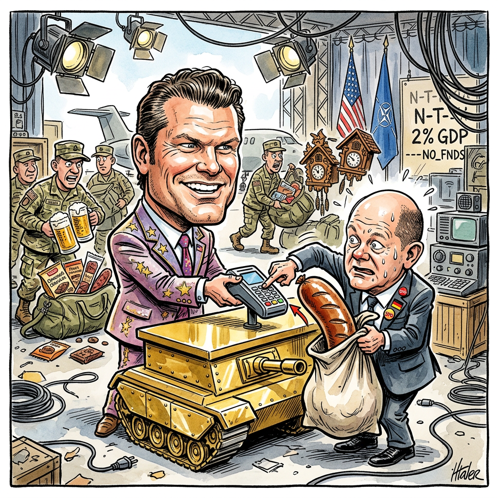 Pete Hegseth, ein Mann, dessen militärisches Verständnis bisher vornehmlich aus dem korrekten Justieren von Krawattenknoten vor Studio-Kameras bestand, hat die NATO-Partner nun offiziell ins mediale Erziehungslager geschickt. Wenn die Europäer nicht schleunigst ihre Verteidigungsetats auf das Niveau eines interstellaren Todessterns anheben, droht der neue US-Verteidigungsminister mit dem Abzug der personifizierten Freiheit. Es ist die neueste Eskalationsstufe im transatlantischen Inkassowesen: Hegseth betrachtet die Allianz nicht länger als Friedensprojekt, sondern als eine Art räumlich ausgedehntes Fitnessstudio, in dem Deutschland seit Jahrzehnten die Mitgliedsbeiträge schuldig bleibt, während es sich am kostenlosen Proteinshake der US-Sicherheit berauscht. Hegseth will die Truppenpräsenz nun mit der kühlen Präzision eines Unternehmensberaters auf Speed überprüfen, der feststellt, dass sich Gießen und Ramstein eigentlich nur rechnen, wenn die Bundeswehr im Gegenzug die kompletten Urheberrechte an Currywurst und schlechter Bahn-Infrastruktur an Florida abtritt. Man darf gespannt sein, ob die NATO-Partner rechtzeitig begreifen, dass Sicherheit im Zeitalter von Fox News künftig nach dem Prinzip einer Premium-Versicherung am Verkaufsstand funktioniert: Wer nicht zahlt, kriegt statt den Marines eben nur noch ein signiertes Autogramm von Hulk Hogan und die telefonische Zusage, dass man im Falle eines Angriffs zumindest ganz fest an sie denken wird. Dass Hegseth dabei die strategische Tiefe eines aufblasbaren Planschbeckens an den Tag legt, stört in Washington niemanden, solange die Quote stimmt und die NATO-Partner vor Angst so sehr zittern, dass sich die seismographische Aktivität in Brüssel verdoppelt. Am Ende bleibt nur die bittere Erkenntnis, dass die USA unter Hegseth den Schutzschirm künftig nur noch dann aufspannen, wenn Europa vorher die komplette Meteorologie-Abteilung an einen texanischen Ölkonzern verkauft hat.