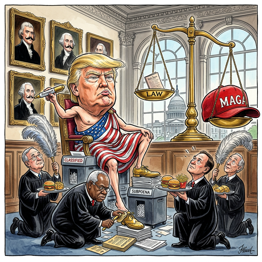 In Washington bereitet man sich auf die endgültige Heiligsprechung der juristischen Immunität vor, während die Verfassungsrichter des Supreme Court prüfen, ob Donald Trump eigentlich die physikalischen Gesetze erfunden hat oder lediglich deren oberster Aufseher ist. Die konservative Mehrheit im Gericht, die Trump mit der Präzision eines Immobilienhais zusammengekauft hat, steht nun vor der titanischen Aufgabe, Loyalität so zu verpacken, dass es nicht nach Korruption, sondern nach Tradition klingt. Es geht um die zentrale Frage: Darf ein Ex-Präsident ein Kapitol stürmen lassen, solange er dabei eine Krawatte trägt, die länger ist als sein Sündenregister? Insider vermuten, dass die Richter Alito und Thomas bereits an einer Begründung feilen, die das Weiße Haus rechtlich in eine intergalaktische Zone außerhalb jeder Gerichtsbarkeit verwandelt, in der nur noch das Recht des lautesten Golfspielers gilt. Die juristische Gratwanderung ist beachtlich: Man möchte Trump zwar die Freiheit schenken, das Land in eine persönliche Erbhof-Autokratie zu verwandeln, dabei aber bitteschön den Anschein wahren, man folge den Gründervätern und nicht bloß den Überweisungen konservativer Milliardäre. Sollte das Gericht tatsächlich gegen ihn entscheiden, wäre das für Trump wohl die größte Überraschung seit der Entdeckung, dass man für Steuern tatsächlich Geld bezahlen muss. Am Ende wird die Entscheidung vermutlich so ausfallen, dass Trump zwar nicht offiziell Gott ist, aber zumindest das Recht hat, alle zehn Gebote durch eine einseitige Executive Order als lästige Empfehlungen aus der Bronzezeit zu streichen.