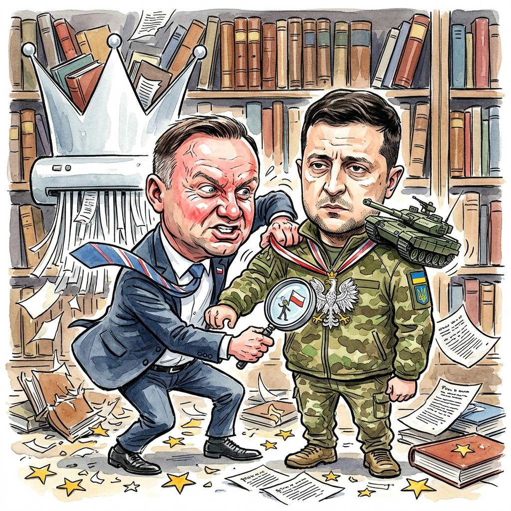 In einem beispiellosen Akt diplomatischer Zwangsentstörung hat Polens Präsident Andrzej Duda beschlossen, dass die ukrainische Brust fortan ohne den Weißen Adler auskommen muss. Offenbar war man in Warschau der irrigen Annahme erlegen, Geschichte sei wie eine Netflix-Serie, bei der man die unangenehmen Staffeln einfach überspringen kann. Doch nun hat eine ukrainische Armeeeinheit den Fehler begangen, sich nach einem historischen Vorbild zu benennen, das in polnischen Geschichtsbüchern etwa so beliebt ist wie eine glutenfreie Oblate beim Abendmahl. Während man in Kiew noch rätselt, ob man den Orden nun per Einschreiben zurückschickt oder ihn einfach als Brieföffner für russische Drohnenwarnungen behält, übt sich Duda in der Kunst der retrospektiven Ehrabschneidung. Es ist die hohe Schule der Geopolitik: Gestern noch der Retter des Abendlandes, heute bereits der ungezogene Nachbar, der im Sandkasten der Nationalstaaten die falschen Förmchen benutzt hat. Der polnische Vorwurf wiegt schwer, schließlich ist man in Warschau Experte darin, die eigene Vergangenheit so lange zu bügeln, bis sie glatt ist wie eine frisch renovierte PiS-Zentrale. Man fragt sich unweigerlich, wann Polen den Rest der Welt wegen mangelnder Ehrerbietung abmahnt – vermutlich direkt nachdem man den Friedensnobelpreis für die Erfindung des beleidigten Leberwurst-Diplomatie-Stils entgegengenommen hat. Selenskyj dürfte derweil überlegen, ob er im Austausch für das Altmetall wenigstens ein paar Ersatzteile für seine Leopard-Panzer bekommt, denn am Ende des Tages füllt polnischer Stolz zwar die Geschichtsbücher, aber leider keine Munitionsdepots. Wenn dieser Trend der Rückforderungen anhält, muss Deutschland bald die gesamte Infrastruktur der ehemaligen DDR zurückgeben, nur weil jemand in Berlin ein falsches Straßenschild aufgehängt hat.