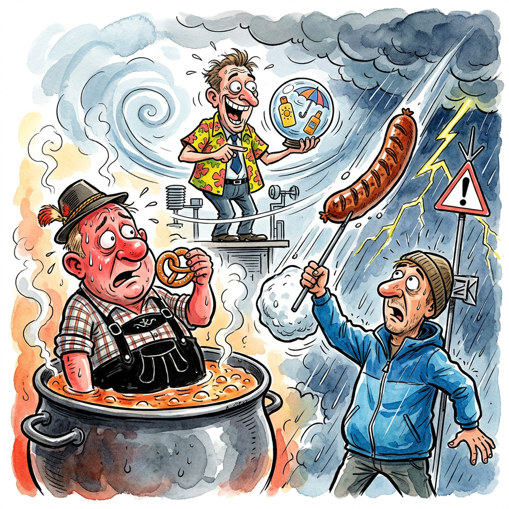 Pünktlich zum kalendarischen Sommeranfang beweist der Deutsche Wetterdienst erneut, dass Meteorologie eigentlich nur das pseudowissenschaftliche Äquivalent zum Kartenlegen für Menschen mit Funktionsjacken-Fetisch ist. Während in Baden-Württemberg Temperaturen von bis zu 38 Grad erwartet werden, bereitet sich die lokale Bevölkerung bereits darauf vor, das Ersparte nicht mehr in Bausparverträge, sondern in private Beschneidungsanlagen umzufunktionieren, um die Luftzirkulation im Ländle irgendwie aufrechtzuerhalten. Es ist die Art von Hitze, bei der die schwäbische Kehrwoche zur rituellen Selbstgeißelung im eigenen Schweiß mutiert und der Daimler-Vorstand ernsthaft überlegt, die Klimaanlagen der S-Klasse künftig als kostenpflichtiges Abonnement pro Atemzug anzubieten. Es gilt das eherne Gesetz des deutschen Klimas: Entweder man schmilzt wie die moralische Integrität der FIFA oder man wird vom Blitz getroffen. Letzteres Schicksal ereilt zuverlässig den Osten der Republik, wo unwetterartige Gewitter erwartet werden, die so heftig ausfallen, dass selbst die lokalen Wutbürger kurzzeitig vergessen, worauf sie eigentlich wütend sind, weil ihre AfD-Plakate im Hagelsturm die strukturelle Integrität von feuchtem Toilettenpapier beweisen. Der Deutsche Wetterdienst warnt derweil eindringlich vor dem Aufenthalt im Freien, was ohnehin hinfällig ist, da das durchschnittliche deutsche Immobilieneigentum bei diesen Temperaturen die Wärmespeicherkapazität eines Kernreaktors besitzt. Wer nicht bei 38 Grad in Stuttgart als menschliche Maultasche im eigenen Saft schmort, darf sich in Thüringen von Hagelkörnern in der Größe von Golfbällen erschlagen lassen, die ironischerweise die einzige Form von Sport darstellen, die in diesen Breitengraden heute noch praktiziert wird. Am Ende bleibt die Erkenntnis, dass der deutsche Sommer wie eine deutsche Bahnreise ist: Man hat vorher reserviert, aber wenn es losgeht, brennt die Oberleitung und man sitzt in der prallen Sonne fest, während der Schaffner den Weltuntergang als wetterbedingte Verzögerung verkauft.