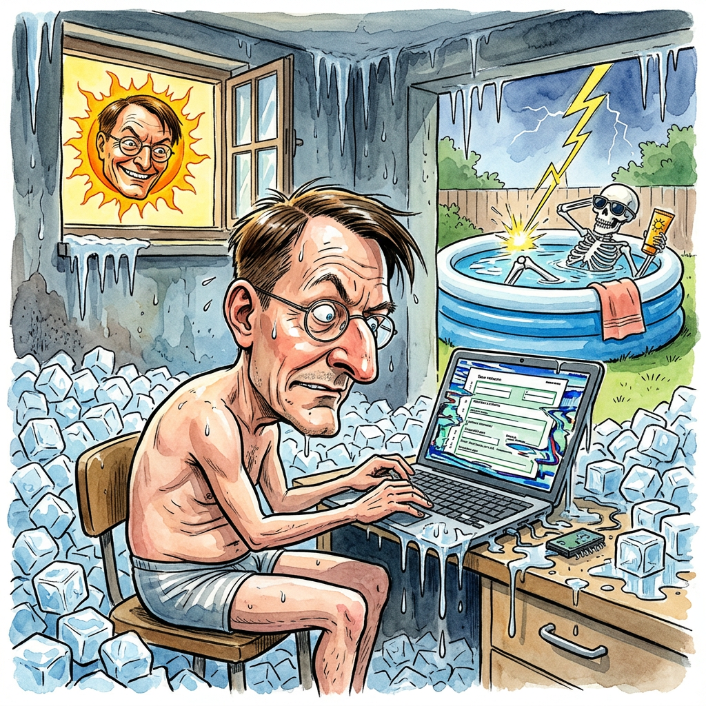 Während die Thermometer im Südwesten der Republik die 40-Grad-Marke mit der Präzision eines Schweizer Uhrwerks und der Erbarmungslosigkeit eines mittelalterlichen Inquisitors anvisieren, hat die Bundesregierung das Phänomen bereits als Teil der Nationalen Klimastrategie deklariert. Wer bei diesen Temperaturen noch auf Abkühlung hofft, hat den Schuss nicht gehört oder leidet bereits an einer hitzebedingten kognitiven Dissonanz, die hiesige Meteorologen schlicht als Realität bezeichnen. Die angekündigten Unwetter fungieren dabei lediglich als kosmetische Korrektur einer ohnehin bereits flüssigen Bevölkerung, die sich mittlerweile nur noch über die Viskosität ihres eigenen Aggregatzustandes definiert. Es ist die ultimative Ironie der Evolution: Wir haben das Feuer entdeckt, um uns davor zu schützen, nur um nun in einer Epoche zu landen, in der das Öffnen eines Fensters im Dachgeschoss als versuchter Suizid durch Garen im eigenen Saft gewertet werden muss. Die Deutschen, diese weltmeisterlichen Querulanten des Wetters, stehen nun vor dem ultimativen Dilemma. Ist es zu heiß zum Meckern oder ist das Meckern die einzige Kühlung? Wenn der Schweiß auf der Stirn schneller verdunstet als die Versprechen der FDP zur CO2-Neutralität, weiß man, dass der Sommer seinen Zenit erreicht hat. Die kommenden Gewitter werden das Ganze lediglich in ein feuchtwarmes Tropenhaus verwandelt haben, in dem die Luftfeuchtigkeit so hoch ist, dass man sie nicht mehr atmet, sondern mit dem Messer in mundgerechte Stücke schneiden muss. Am Ende bleibt die bittere Erkenntnis: Die einzige Chance auf Abkühlung in diesem Land bietet derzeit nur noch das soziale Klima zwischen den Koalitionspartnern in Berlin.