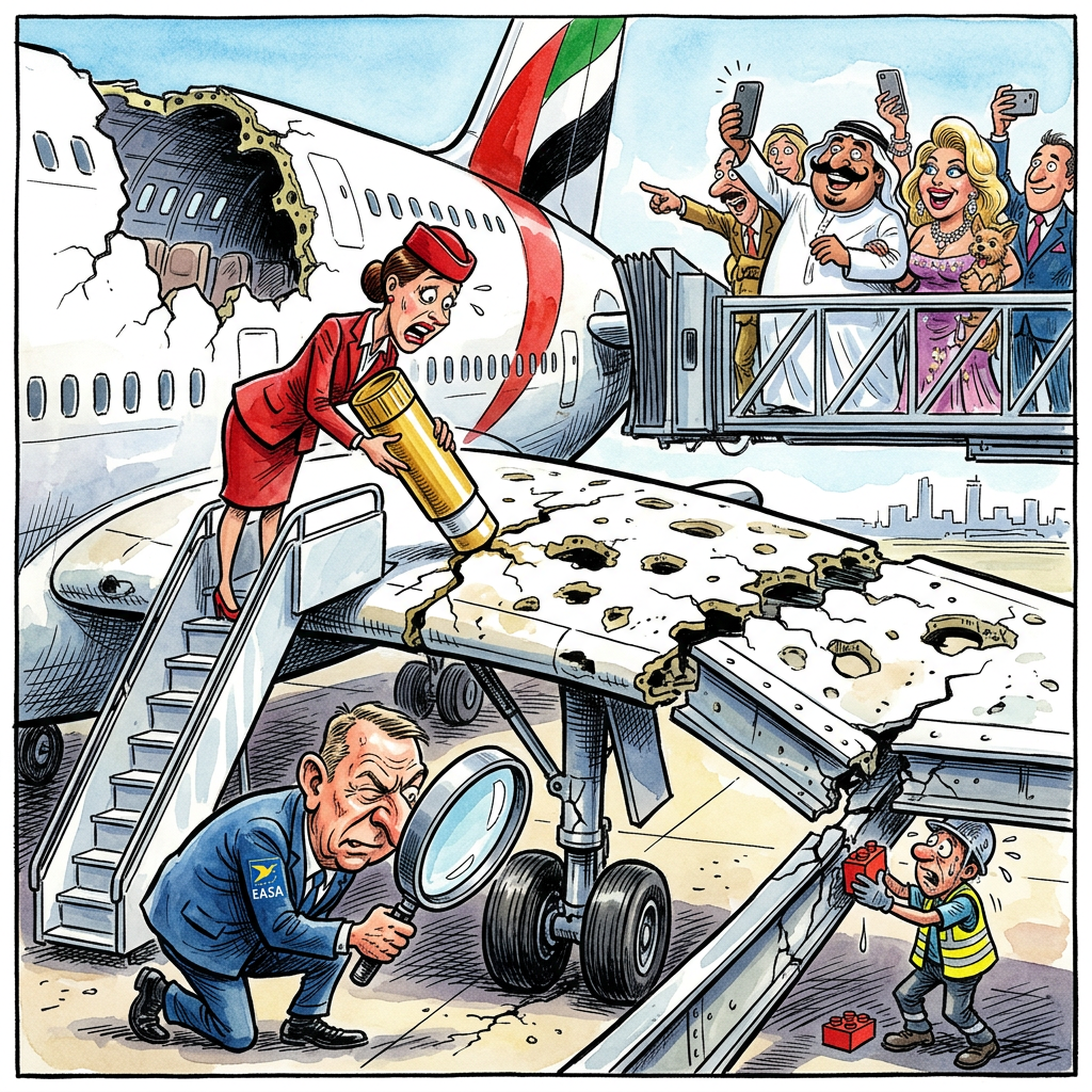 In einer Zeit, in der Nachhaltigkeit oft nur ein Euphemismus für mangelhafte Materialqualität ist, beweist Airbus visionäre Weitsicht: Der A380 bekommt nun endlich die dringend erwarteten Lufteinlässe an Stellen, an denen bisher lästige Aerodynamik den Blick auf das Wesentliche versperrte. Die Europäische Luftfahrtbehörde EASA zeigt sich sichtlich beeindruckt von dieser innovativen Kaltverformung im Realbetrieb und ordnete hastig eine Bestandsaufnahme an, bevor die Tragflächen sich vollends in ein exklusives Konfetti-Set für gehobene Emirates-Passagiere verwandeln. Während man bei Qantas noch rätselt, ob ein paar Lagen Panzertape die Statik einer fliegenden Kleinstadt retten können, jubelt die Luftfahrtindustrie über das neue Konzept des 'atmenden Aluminiums'. Es ist die ultimative Antwort auf den Fachkräftemangel: Warum mühsam warten, bis ein Flugzeug am Boden demontiert wird, wenn es dem Personal durch spontane Rissbildung bereits in der Stratosphäre entgegenkommt? Airbus-Ingenieure betonen diskret, dass es sich hierbei nicht um Materialermüdung handelt, sondern um eine subtile Hommage an das japanische Kintsugi, bei dem Brüche mit Gold gekittet werden – nur dass man bei den Ticketpreisen von Emirates das Gold lieber gleich direkt in die Taschen der Anteilseigner umleitet. Sofern die Tragflächen halten, ist der A380 weiterhin das sicherste Verkehrsmittel der Welt, vorausgesetzt, man betrachtet den freien Fall als eine besonders effiziente Form des vertikalen Gleitflugs. Am Ende bleibt die Erkenntnis, dass ein Riss in der Tragfläche eigentlich nur ein optimistischer Blick in Richtung Freiheit ist – oder eben der letzte Beweis dafür, dass europäische Wertarbeit mittlerweile denselben Haltbarkeitsgrad besitzt wie ein durchschnittlicher Joghurtbecher in der Mittagssonne.