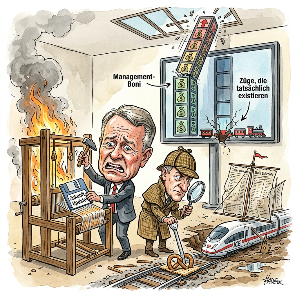 In einer Glanzleistung koordinierten Stillstands hat die Deutsche Bahn bewiesen, dass sie nicht einmal mehr Sabotage von außen benötigt, um das Land in die vorindustrielle Agonie zu stürzen. Während SWR-Bahnexperte Frieder Kümmerer messerscharf ein Managementversagen auf Ebenen diagnostiziert, deren Existenz normale Sterbliche nur aus Dante Alighieris Inferno kennen, schiebt der Konzern die Schuld auf ein fehlerhaftes Software-Update. Es ist die technologische Entsprechung dazu, ein Betriebssystem auf einer Kaffeemühle installieren zu wollen, während der CEO Richard Lutz versucht, die Verspätungsstatistik mit einem Edding zu korrigieren. Die Sicherheitsbehörden geben Entwarnung: Weder russische Hacker noch anarchistische Splittergruppen hätten ein Interesse daran, ein System zu sabotieren, das sich bereits in einem Zustand permanenter Selbstauflösung befindet. Man greift schließlich keinen Boxkämpfer an, der sich bereits beim Betreten des Rings beide Knie zertrümmert hat. Das Versagen ist derart umfassend, dass man fast von einer nostalgischen Performance-Art sprechen muss, die den Reisenden die Kostbarkeit von Zeit in einem Vakuum aus Hoffnungslosigkeit vor Augen führt. Während die Führungsetage wahrscheinlich noch immer versucht, den USB-Stick in den Toaster zu stecken, bleibt festzuhalten: Bei der Bahn ist der Fehler kein Bug, sondern das einzige verlässliche Feature. Wer in diesem Land pünktlich ankommen will, sollte das Schienennetz großräumig umfahren oder direkt auf die Erfindung des Beamtens durch Teleportation warten, die vermutlich schneller marktreif ist als eine funktionierende S-Bahn-Anbindung in Stuttgart.