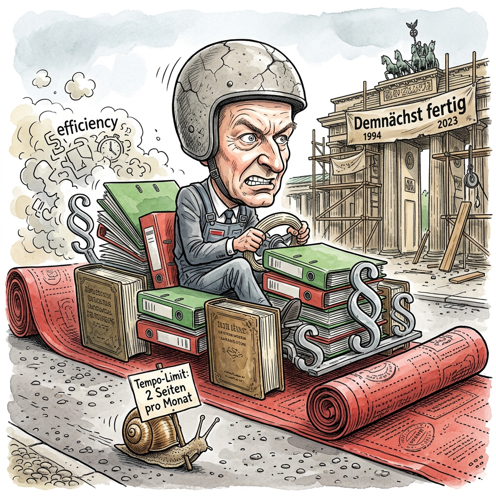 In einem Anfall von fast schon erotischem Aktionismus hat der Deutsche Bundestag ein Gesetz zur Beschleunigung von Verkehrsprojekten verabschiedet, das die Wartezeit auf eine neue Autobahnbrücke von 'biblisch' auf 'lediglich drei Inkarnationen' verkürzen soll. Verkehrsminister Wissing, dessen Begeisterung für Asphalt nur noch von seiner Abneigung gegen funktionierende Schienen übertroffen wird, verspricht nun Planungsverfahren, die so rasant sind, dass der erste Spatenstich den Einsturz des Bauwerks durch Altersschwäche nur noch knapp überholt. Die neue gesetzliche Wunderwaffe sieht vor, dass Klagefristen eingedampft werden, damit Bürgerinitiativen gegen die Lärmentwicklungen seltener Krötenwanderungen künftig direkt im digitalen Schredder landen, bevor der erste Bagger überhaupt den Zündschlüssel findet. Es ist ein Akt purer Ironie: Ein Parlament, das drei Jahre benötigt, um über die Farbe einer vegetarischen Currywurst in der Kantine zu entscheiden, dekretiert nun das Ende der Gemütlichkeit. Während China vermutlich während der Lektüre dieses Artikels drei neue Millionenstädte samt Magnetschwebebahn aus dem Boden stampft, feiert man in Berlin die Tatsache, dass eine Umweltverträglichkeitsprüfung nun nicht mehr zwangsläufig das Aussterben der prüfenden Beamten abwarten muss. Dieser gesetzgeberische Turbolader ist in Wahrheit der Versuch, einen liegengebliebenen Regionalexpress mit einem handelsüblichen Föhn anzuschieben. Am Ende bleibt die Erkenntnis, dass deutsche Infrastrukturprojekte erst dann wirklich Fahrt aufnehmen, wenn das Konzept der Zeitreise physikalisch marktreif ist, damit man die Brücken von morgen bereits im Gestern hätte fertigstellen können, bevor die Baugenehmigung im Heute verloren geht.