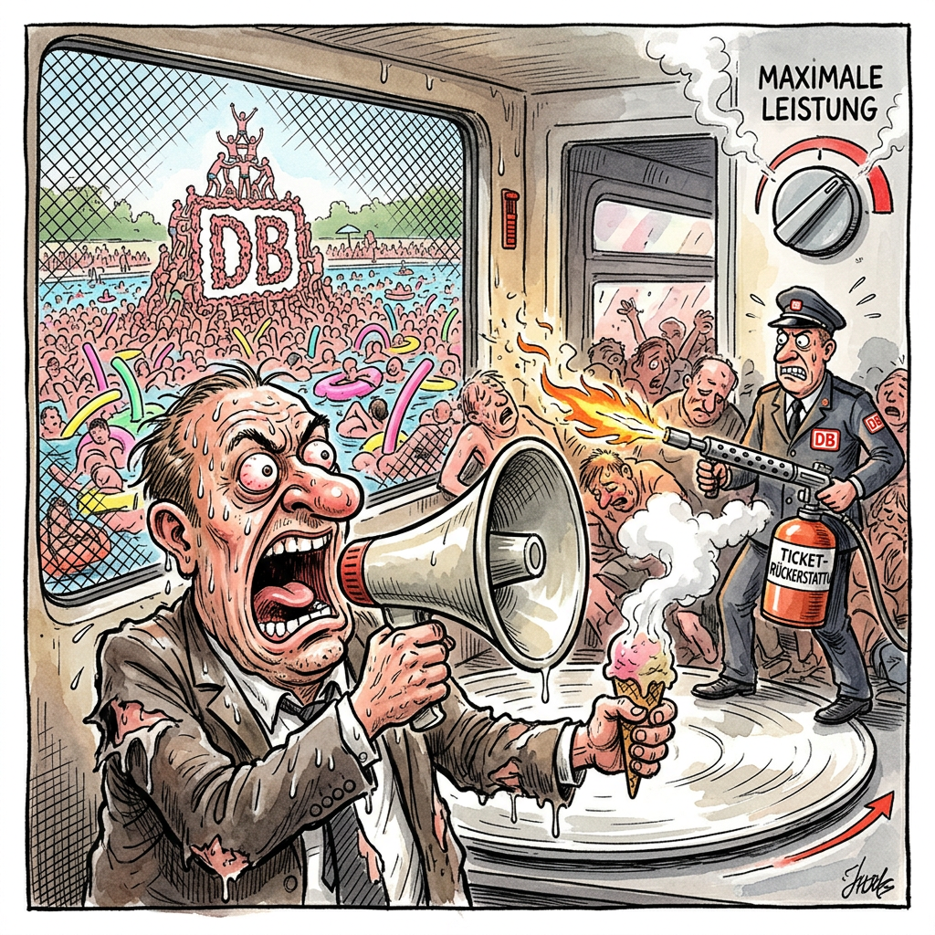 In einer beispiellosen Geste der Transparenz hat die Deutsche Bahn AG das Unvermeidliche zur offiziellen Reisewarnung erhoben. Da die Klimaanlagen in den ICE-Flotten traditionell bereits beim Anblick einer handelsüblichen Stabkerze ihren Dienst quittieren, rät der Konzern nun von jeglicher Fortbewegung ab, die über das kriechende Erreichen des eigenen Kühlschranks hinausgeht. Es ist die ultimative Evolution des Verspätungskonzepts: Wer gar nicht erst einsteigt, kann auch nicht drei Stunden vor einer Weichenstörung in Bitterfeld fermentieren. Während die Ticket-Erstattung als großmütiges Almosen inszeniert wird, wissen Pendler längst, dass die Bahn damit lediglich das Risiko minimiert, dass Fahrgäste als verkrustete Human-Skulpturen in der Bordbistro-Kantine enden, die seit 1994 ohnehin nur lauwarme Cola und die Tränen des Servicepersonals führt. Parallel dazu verwandeln sich deutsche Freibäder in postapokalyptische Schauplätze einer biologischen Kernschmelze, in denen die Chlor-Konzentration mittlerweile so hoch ist, dass Badegäste nicht mehr schwimmen, sondern auf dem Wasser gleiten wie Jesus auf einem Ölteppich aus Sonnencreme und Urin-Derivaten. Die Bahn empfiehlt den Wartenden am Bahnsteig derweil, sich einfach als 'ausgefallen' zu betrachten, da dies der einzige Zustand ist, in dem man im deutschen Schienennetz noch vollumfängliche bürokratische Anerkennung findet. Am Ende bleibt die Erkenntnis: Die Deutsche Bahn ist das einzige Unternehmen weltweit, das bei gutem Wetter so zuverlässig kapituliert wie ein französischer Grenzposten im Sommer 1940.