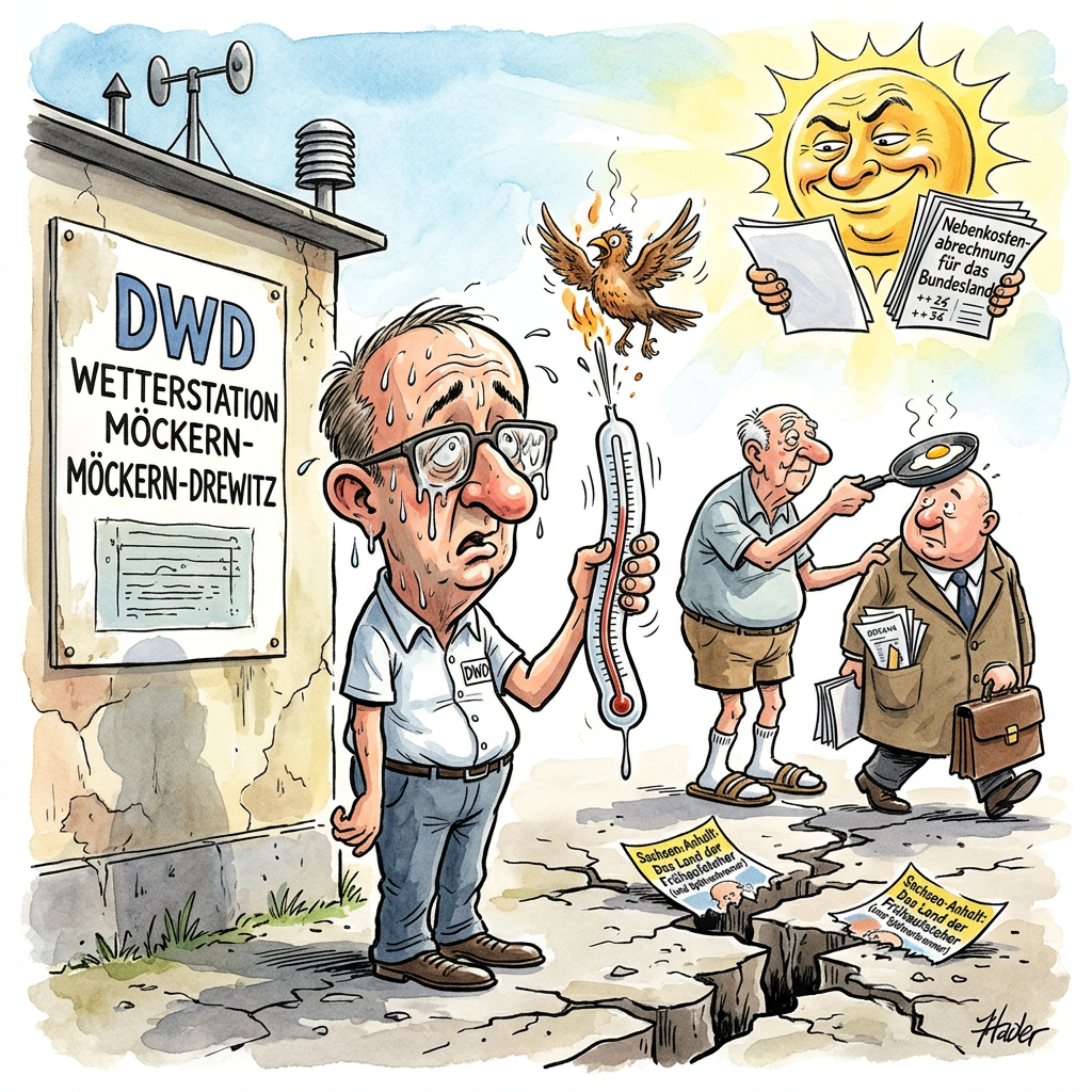 Während der Deutsche Wetterdienst mit seinen 41,5 Grad in Möckern-Drewitz so tut, als handle es sich um eine meteorologische Sensation, betrachtet der gemeine Bundesbürger die Lage gewohnt pragmatisch: Deutschland ist endlich dort angekommen, wo es kulturell schon lange hingehört, nämlich im Vorhof der Hölle. In Sachsen-Anhalt wird die Hitze nicht mehr in Celsius gemessen, sondern in der Zeitspanne, die eine Thüringer Rostbratwurst benötigt, um auf dem blanken Bürgersteig eine krosse Kruste zu entwickeln. Die Station Möckern-Drewitz fungiert dabei weniger als wissenschaftlicher Außenposten, sondern eher als gigantische Heißluftfritteuse, in der die ohnehin karge Demografie des Ostens nun auch noch thermisch veredelt wird. Es ist das ultimative Standortmarketing: Wer braucht schon Fachkräfte aus dem Ausland, wenn die Einheimischen bereits bei lebendigem Leibe karamellisieren und somit optisch perfekt zum Bernsteinzimmer passen, das man hier immer noch krampfhaft sucht. Die Bundesregierung reagiert gewohnt dynamisch und empfiehlt, die Mittagsglut für das private Gießen von Eisenbahnschienen im Garten zu nutzen, um die Infrastrukturkrise im Do-it-yourself-Verfahren zu lösen. Während die FDP das Wärmehöchstgebot als Triumph des freien Marktes feiert, bei dem selbst das Thermometer nach oben keine Grenzen kennt, bleibt für den Rest nur die bittere Erkenntnis: Der Klimawandel ist in Deutschland kein wissenschaftliches Problem mehr, sondern lediglich die einzige Möglichkeit, die Heizkostenabrechnung der Vonovia durch kollektives Schwitzen auf Null zu drücken. Am Ende wird Deutschland einfach das erste Land der Welt, das seinen Strombedarf allein durch die Reibungshitze von genervten Pendlern in klimatisierten Regionalbahnen deckt, die ohnehin nur noch im Fahrplan der Fantasie existieren.