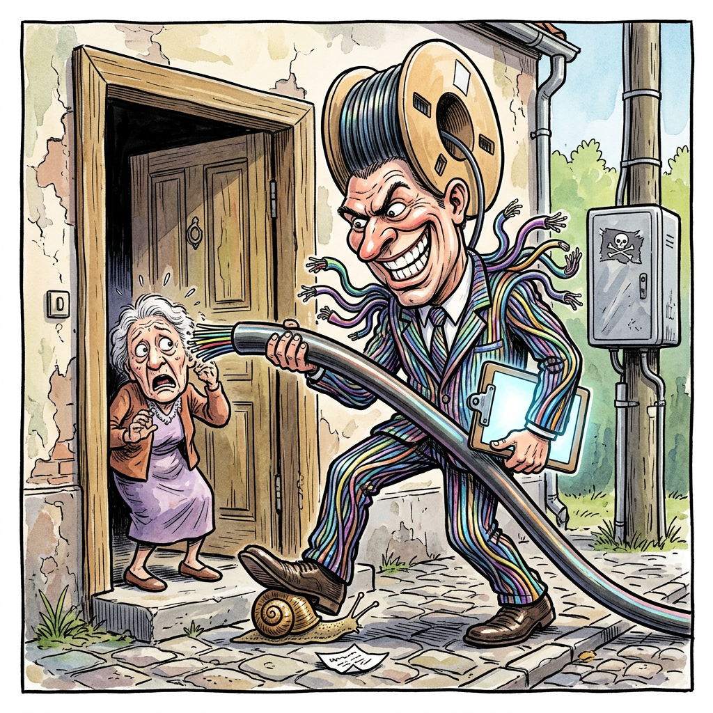 In einem Land, in dem das Faxgerät noch immer als Gipfel der Privatsphäre gilt und das Kupferkabel so heilig ist wie die Schuldenbremse, braucht es eben rabiate Methoden, um den Fortschritt in die Wohnzimmer zu prügeln. Die Telekommunikationsbranche hat das Konzept der psychologischen Kriegsführung nun auf den Flurteppich verlagert. Die von F. Siegel und T. Kukral thematisierten Drückerkolonnen agieren dabei weniger wie Verkäufer, sondern eher wie missionarische Zeugen Jehovas auf Speed, die dem irritierten Rentner weismachen wollen, dass seine Mediathek-Wiederholung von Bares für Rares erst in echter Glasfaser-Qualität den nötigen Schmiss bekommt, um das nahende Ableben zu übertünchen. Dass Verbraucherzentralen vor den aggressiven Haustürgeschäften warnen, ist so überraschend wie die Feststellung, dass man bei einem Hütchenspieler in Berlin-Mitte selten Wohneigentum erwirbt. Die Glasfaser-Drücker nutzen dabei eine perfide Taktik: Sie suggerieren, dass die alte Leitung quasi schon im Moment des Gesprächs verrottet, während sie gleichzeitig Verträge unterzeichnen lassen, deren Laufzeiten länger sind als die durchschnittliche deutsche Halbwertszeit von moralischen Grundsätzen in der Wirtschaftspolitik. Man muss es positiv sehen: Wenn Deutschland schon bei der Netzabdeckung auf dem Niveau eines osteuropäischen Bergdorfes von 1994 stagniert, so sind wir wenigstens Weltmeister darin, den Bürgern High-Tech-Infrastruktur per emotionalem Erpressungsversuch zwischen Suppe und Tagesschau aufzuschwatzen. Am Ende bleibt die Erkenntnis, dass der deutsche Breitbandausbau nicht durch Ingenieurskunst, sondern durch die schiere Dreistigkeit von Klinkenputzern vorangetrieben wird, die für eine Provision bereit sind, selbst einem Eichenschrank einen 2-Gigabit-Anschluss zu verkaufen.