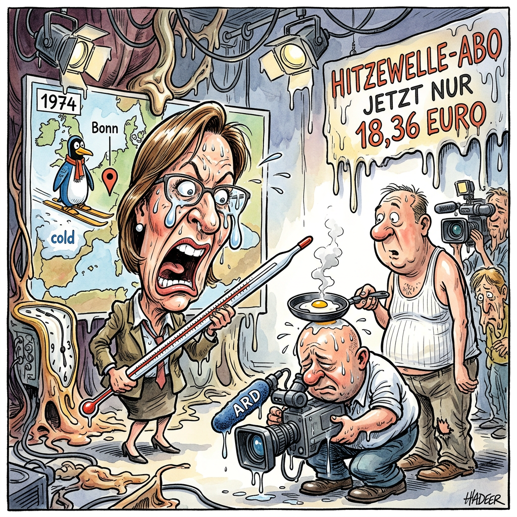 In einer Zeit, in der die einzige verbliebene deutsche Ingenieurskunst darin besteht, die Verspätung der Deutschen Bundesbahn als meditative Entschleunigung umzudeuten, serviert uns die ARD-Klimaexpertin Claudia Reiser eine Erkenntnis von der intellektuellen Wucht eines fallenden Ambosses. Dass eine Hitzewelle vor 50 Jahren physikalisch unmögliche Zauberei gewesen wäre, liegt auf der Hand: Damals war die Welt noch schwarz-weiß, und Farben wie 'Kirschrot' oder 'Apokalyptisches Violett' auf den Wetterkarten mussten erst mühsam durch die chemische Industrie und exzessiven Konsum von Filterzigaretten ohne Warnhinweise synthetisiert werden. Reiser analysiert mit der chirurgischen Präzision einer Frau, die ihren Kaffee vermutlich mit einem Bunsenbrenner auf exakt 98 Grad Celsius temperiert, dass unsere Vorfahren im Jahr 1974 bei 40 Grad schlichtweg nicht geschwitzt hätten, weil das entsprechende Update der menschlichen Hardware erst mit der Einführung des Privatfernsehens ausgerollt wurde. Während die Rekordtemperaturen in Deutschland steigen, bleibt die kognitive Kühlung der Bevölkerung auf dem Niveau eines defekten Kühlschranks im Hochsommer stehen. Es ist ein faszinierendes Paradoxon der Moderne: Wir besitzen zwar die Technologie, um die Kerntemperatur jedes Grillwürstchens per App in Echtzeit zu überwachen, sind aber kollektiv überrascht, wenn die Sonne im Juli tatsächlich ihren Job macht, ohne vorher ein ordnungsgemäßes Formular beim Bundesamt für Strahlenschutz einzureichen. Die einzige nennenswerte Innovation der letzten fünf Jahrzehnte ist ohnehin nicht die Klimaerwärmung, sondern die Fähigkeit der ARD, uns jedes Wetterereignis so zu verkaufen, als stünde die Rückkehr der Dinosaurier unmittelbar bevor, nur diesmal im Leinenhemd und mit veganem Grillgut.