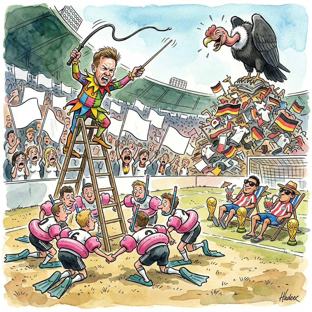 Nachdem sich die deutsche Nationalmannschaft gegen Ecuador mit der Grazie einer sterbenden Schrankwand bewegte und das Feld als moralischer Trümmerhaufen verließ, klammert sich die Nation nun an das Sechzehntelfinale gegen Paraguay wie ein sinkendes Schiff an eine schwimmende Bild-Zeitung. Der deutsche Fan, dieses faszinierende Wesen aus passivem Patriotismus und aktivem Biermissbrauch, durchlebt derzeit eine kognitive Dissonanz, die selbst Quantenphysiker das Handtuch werfen ließe: Man erwartet den Erfolg einer Truppe, deren taktisches Verständnis zuletzt an den Versuch erinnerte, ein rundes Leder durch bloßes böses Angucken in den Kasten zu hypnotisieren. Julian Nagelsmanns taktische Finessen wirken mittlerweile wie die Bedienungsanleitung eines Toasters, die in Sanskrit verfasst wurde, während die Spieler auf dem Platz so viel Dynamik ausstrahlen wie eine Gruppe Beamter bei der Inventur einer Büroklammernsammlung. Die Hoffnung auf Paraguay entspringt weniger dem Vertrauen in die eigene Stärke, als vielmehr der verzweifelten Hoffnung, dass die Südamerikaner vor lauter Mitleid spontan das kollektive Bewusstsein verlieren. Es ist die ultimative Form der fußballerischen Nekrophilie: Man versucht, einen bereits klinisch toten Sommermärchen-Mythos mit Defibrillatoren aus Hoffenheim-Restbeständen wiederzubeleben, nur um festzustellen, dass man statt Herzschlag lediglich das metallische Klappern von leeren Werbeverträgen hört. Sollte Paraguay am Ende doch gewinnen, wäre das zumindest konsequent, denn wer gegen Ecuador spielt, als hielte er den Ball für eine hochexplosive Antipersonenmine, hat im internationalen Fußball so viel verloren wie ein veganer Metzger auf dem Oktoberfest. Am Ende bleibt nur die bittere Erkenntnis, dass der deutsche Bundesadler derzeit weniger majestätisch kreist, sondern eher wie ein gerupftes Brathähnchen in der Mikrowelle des globalen Spotts rotiert.