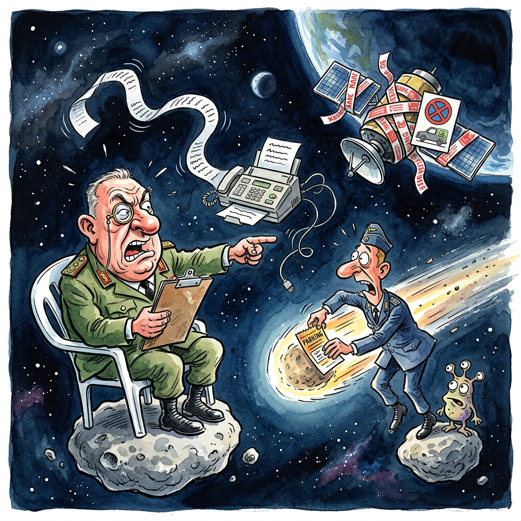 Während die Weltmächte bereits an der Privatisierung des Mars arbeiten, setzt die Bundesrepublik Deutschland zur Eroberung des Vakuums an, indem sie dort das etabliert, was sie am besten kann: den intergalaktischen Zuständigkeitsstreit. Das Ziel, Weltraummacht zu werden, scheitert derzeit weniger an der mangelnden Schwerkraft als an der schwerfälligen Hierarchie der Bundeswehr. In den Fluren des Verteidigungsministeriums tobt ein erbitterter Grabenkrieg darüber, ob ein Angriff auf einen deutschen Satelliten als Grenzverletzung der Luftwaffe oder als unbefugtes Betreten durch das Heer gewertet wird. Es ist die deutsche Antwort auf Star Wars: Statt kühner Jedi-Ritter entsendet Berlin ein Bataillon von Ministerialräten, die mit laminierten Dienstvorschriften gegen schwarze Löcher und russische Störsender in den Kampf ziehen. Die Milliardeninvestition fließt hocheffizient in die Entwicklung eines Laser-Messgeräts, das primär prüfen soll, ob der Ereignishorizont die Brandschutzverordnung der Bauordnung NRW erfüllt. Wer uns im Weltraum schützt, bleibt unklar, doch eines ist sicher: Bevor ein deutscher Abfangjäger auch nur den ersten Zündfunken sprüht, muss das Universum erst einmal ein dreifach unterschriebenes Antragsformular in Gelnhausen einreichen. Es ist die ultimative Abschreckung durch Ineffizienz; selbst Außerirdische würden bei Sichtung unserer Verwaltungsprozesse sofort umdrehen, aus purer Angst, die GEZ könnte rückwirkend Gebühren für die Bestrahlung der Erde durch die Sonne fordern. Wenn die Bundeswehr den Weltraum schützt, dann höchstens vor dem Fortschritt, indem sie den Urknall nachträglich wegen Lärmbelästigung nach 22 Uhr anzeigt.
