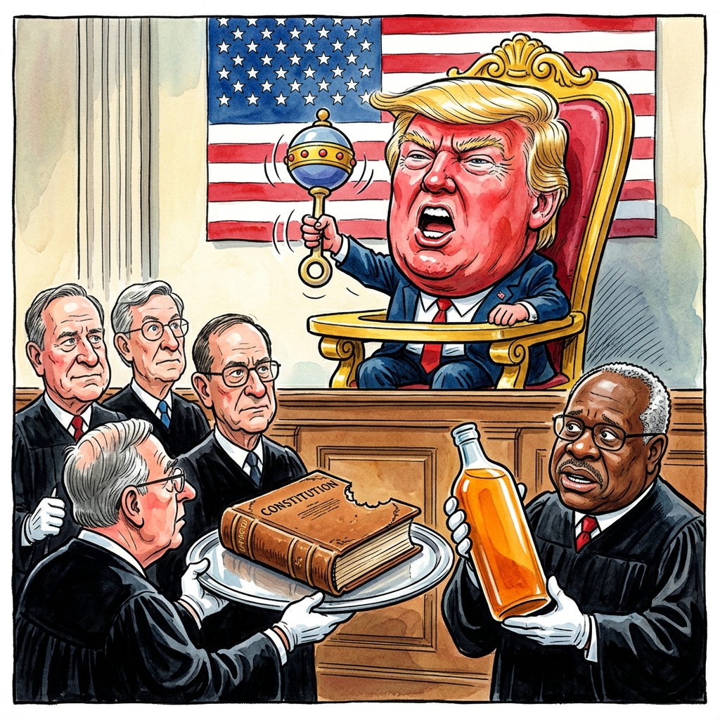 Erschütterung im Mar-a-Lago-Mausoleum: Die von Donald Trump persönlich handverlesenen Robenträger des Supreme Court zeigen erste Ermüdungserscheinungen bei der bedingungslosen Kapitulation vor dem orangen Absolutismus. In einem Anfall von nostalgischem Rechtsstaats-Cosplay haben die Richter entschieden, dass selbst ein US-Präsident nicht einfach per Dekret festlegen darf, dass nur Stimmen zählen, die mit dem goldenen Lippenstift von Melania unterzeichnet wurden. Für Trump ist das Urteil ein beispielloser Verrat an der amerikanischen Tradition, Gesetze so lange zu biegen, bis sie die Form eines Cheeseburgers annehmen. Dass das Gericht ihm die Verschärfung des Wahlrechts verwehrt, grenzt für den Ex-Präsidenten an Ketzerei; immerhin hatte er fest damit gerechnet, dass künftig nur noch Immobilienmakler mit mindestens drei Insolvenzen und einer Vorliebe für Selbstbräuner wahlberechtigt sind. Die Entscheidung ist eine schallende Ohrfeige für einen Mann, der Gewaltenteilung bisher für eine kulinarische Empfehlung hielt, bei der man das Steak erst teilt und dann mit Ketchup ertränkt. In Washington rätselt man nun, wie die konservative Mehrheit derart die Orientierung verlieren konnte, wo sie doch jahrelang so zuverlässig wie ein gut geschmierter Lift im Trump Tower funktionierte. Wahrscheinlich hielten die Richter die Verfassung in einem Moment geistiger Umnachtung tatsächlich für ein Rechtsdokument und nicht für ein Blatt Serviettenpapier zum Abwischen von Fettfingern. Trump reagierte gewohnt staatsmännisch und kündigte an, den Supreme Court demnächst durch eine neunköpfige Jury aus Reality-TV-Statisten und seinen eigenen Golf-Caddies zu ersetzen, um die juristische Integrität des Abendlandes zu sichern.