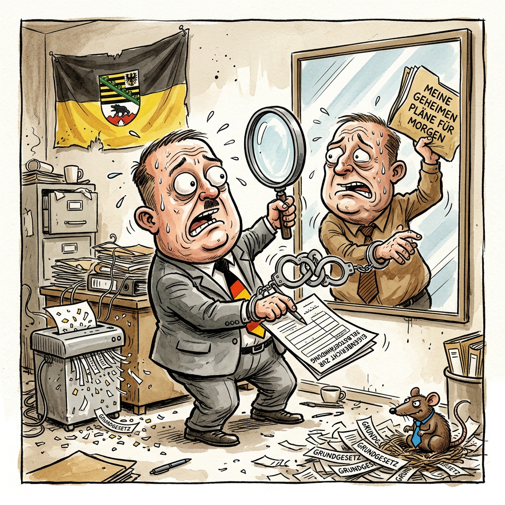 Sollte die AfD in Sachsen-Anhalt das Ruder übernehmen, steht dem Verfassungsschutz eine Reform bevor, die selbst Franz Kafka als zu bürokratisch-absurd abgelehnt hätte. Das Landesamt für Verfassungsschutz, bisher damit beschäftigt, die Umsturzphantasien der rechtsextremen Landtagsfraktion in Aktenordnern zu konservieren, könnte künftig einfach die Telefonliste der Staatskanzlei als Fahndungsregister nutzen. Die Beobachtung von Verfassungsfeinden gerät zur logistischen Herausforderung, wenn der Beobachter morgens seinem Überwachungsobjekt beim Zähneputzen im Badspiegel begegnet. In Sicherheitskreisen spricht man bereits von einer Effizienzsteigerung durch Symbiose: Wer sich selbst überwacht, spart Fahrtkosten und kann die V-Mann-Honorare direkt als steuerfreie Funktionszulage deklarieren. Besonders pikant wird der länderübergreifende Informationsaustausch. Wenn Sachsen-Anhalts Verfassungsschutz künftig Erkenntnisse über 'gefährliche Netzwerke' an das Bundesamt liefert, handelt es sich technisch gesehen um die Übermittlung des eigenen Urlaubsplans an die Bundesanwaltschaft. Die traditionelle Trennung von Staat und Extremismus wird hier auf das Niveau einer geschiedenen Ehe gesenkt, bei der man aufgrund der Immobilienpreise doch wieder im selben Bett schläft. Sollte der neue Dienstherr dann den Befehl zur Selbstobservierung geben, könnte das zu einer philosophischen Singularität führen, in der sich das deutsche Beamtentum in einer Endlosschleife aus Selbstanzeigen und Überwachungsprotokollen endgültig in den eigenen Aktenstaub auflöst. Am Ende erfährt der Verfassungsschutz vielleicht endlich das, was das Volk längst ahnt: Der gefährlichste Gefährder ist der, der die Besoldungsgruppe A15 für den Untergang des Abendlandes hält.