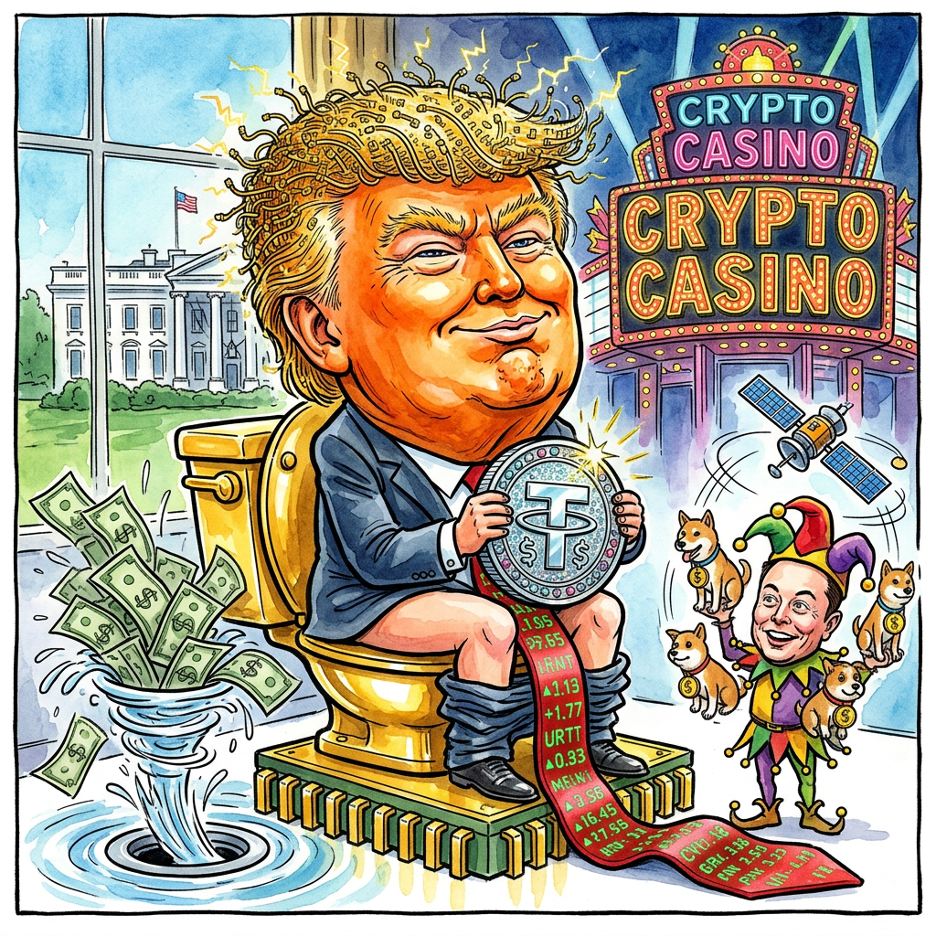 Dass Donald Trump ein goldenes Händchen hat, bewies er bereits durch den Verkauf von Bibeln und Turnschuhen, die qualitativ irgendwo zwischen Kaugummiautomat und Resterampe rangierten. Nun jedoch veredelt der 47. US-Präsident die Staatskunst zur privaten Cash-Maschine, indem er die US-Finanzpolitik in eine gigantische Werbeveranstaltung für hauseigene Kryptowährungen verwandelt. Laut Finanzberichten generierte er über eine Milliarde Dollar, während er das Weiße Haus offiziell in eine Filiale der Trump-Coin-Börse umwidmete. Kritiker, die von Interessenkonflikten faseln, haben das Konzept der modernen Kleptokratie einfach nicht verstanden: Es ist kein Interessenkonflikt, wenn das einzige Interesse des US-Präsidenten ohnehin darin besteht, seine eigene Insolvenzmasse mit digitalem Feenstaub aufzuhübschen. Trump hat das Rad nicht neu erfunden, er hat es lediglich durch eine Blockchain aus purem Narzissmus ersetzt. In Washington munkelt man bereits, dass die Freiheitsstatue bald eine Kappe mit dem Schriftzug To the Moon trägt und die Rentenkassen im Austausch gegen exklusive Trump-NFTs, die ihn als muskelgestählten Cyber-Gladiator zeigen, geleert werden. Das ist der ultimative Triumph des Kapitalismus über den Anstand: Ein Präsident, der den Dollar so konsequent sabotiert, bis selbst sein eigenes Toupet nur noch per Krypto-Wallet finanziert werden kann. Wer braucht schon eine stabile Weltwirtschaft, wenn man stattdessen digitale Grifter-Münzen sammeln kann, deren realer Wert nur durch die kollektive Halluzination des MAGA-Kults gedeckt ist. Am Ende bleibt die Erkenntnis: Der Sumpf wurde nicht trockenlegt, er wurde lediglich digitalisiert und mit einer Transaktionsgebühr versehen, die direkt auf ein Konto in Mar-a-Lago fließt.