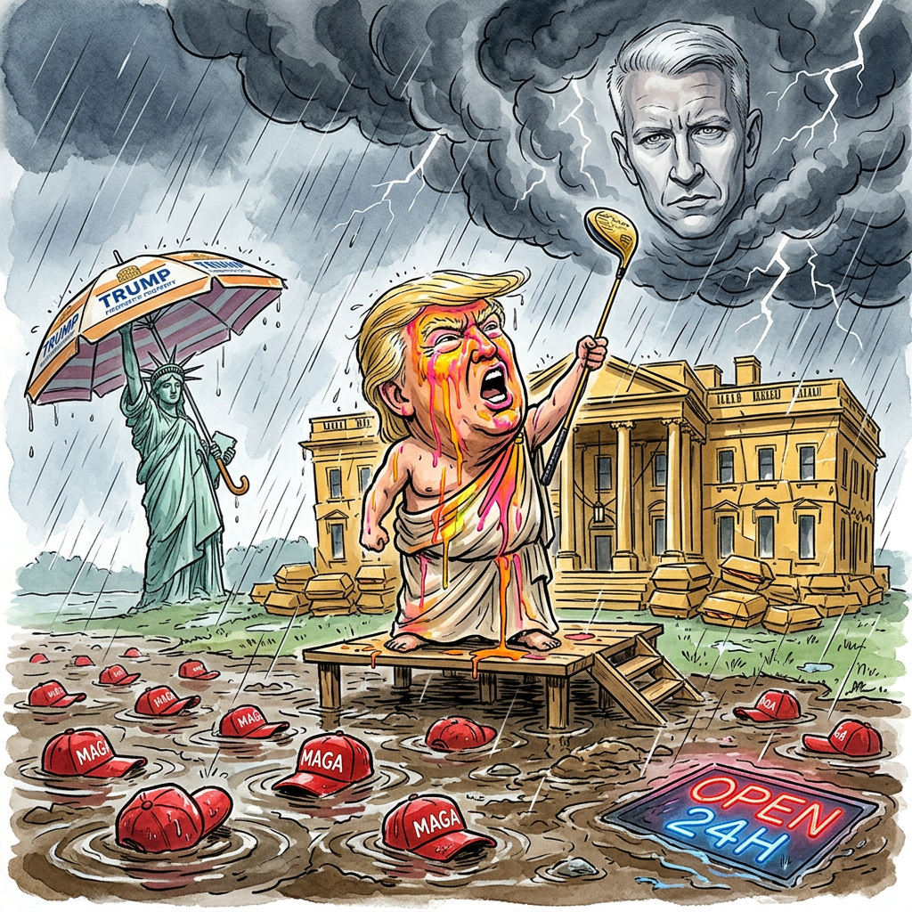 Zum 250. Jubiläum der Vereinigten Staaten wollte Donald Trump eigentlich als einzige legitime Inkarnation der Gründerväter auf dem Balkon des Weißen Hauses thronen, doch das Wetter verhielt sich so unpatriotisch wie eine Steuererklärung. Statt des bestellten strahlenden Sonnenscheins, der üblicherweise nur seine eigene, makellose Aura umspielt, zwangen extreme Hitze und Gewitter die Evakuierung der Festmeile. Experten rätseln nun, ob die Atmosphäre lediglich versucht, die Dichte von Trumps Haarfestiger zu kopieren oder ob es sich um eine linksextreme Verschwörung der Thermodynamik handelt. Trump selbst vermutet hinter den Blitzen vermutlich die persönlichen Lichteffekte einer feindlichen Übernahme durch die Wetterkontrollinstanzen der Demokraten. Dass die Natur ausgerechnet in jenem Moment interveniert, in dem die USA ihre Reifezeit von einem Vierteljahrtausend feiern, entbehrt nicht einer gewissen Ironie: Ein Land, das den Klimawandel konsequenter ignoriert als Trump die Zehn Gebote, wird von ebenjenem Klima daran gehindert, sich selbst zu gratulieren. Während die Sicherheitskräfte die Bürger in klimatisierte Bunker trieben, blieb der Präsident sicher im Trockenen, um per Social Media zu verkünden, dass seine Rede ohnehin viel zu heiß für das einfache Volk gewesen wäre. Die geplante Zeremonie, die als Mischung aus Krönung und Tupperparty für MAGA-Devotionalien konzipiert war, versinkt im Morast der Realität. Man darf festhalten: Selbst wenn der Präsident das Recht beugt, die Wolkenbrüche folgen weiterhin stoisch den Gesetzen der Physik, was für einen Mann mit dem Ego eines kleinen Mondes vermutlich die größte denkbare Beleidigung darstellt.