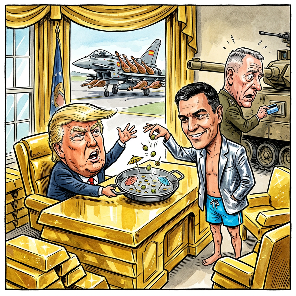 Während Donald Trump die NATO wie ein schmieriges Inkassounternehmen aus Queens führt, schlägt Madrid eine diplomatische Währungsreform vor, die selbst den IWF erzittern lässt. Wer braucht schon fünf Prozent des Bruttoinlandsprodukts in fahlgrauem Panzerstahl, wenn man stattdessen mit dem unbezahlbaren Wert spanischer Gelassenheit wuchern kann? Die Regierung in Madrid argumentiert messerscharf, dass ein Land, das die Siesta perfektioniert hat, bereits einen unschätzbaren strategischen Beitrag zur globalen Deeskalation leistet: Wer schläft, sündigt nicht und wer Paella isst, drückt nicht auf den roten Knopf. Trump, dessen Aufmerksamkeitsspanne bekanntlich kürzer ist als die Halbwertszeit eines spanischen Minderheitskabinetts, fordert harte Dollars, doch Spanien kontert mit Soft Power aus der Fritteuse. Man müsse den Wert eines NATO-Mitglieds an der Qualität seiner Strände messen, nicht an der Reichweite seiner Haubitzen. Während die USA Billionen in Flugzeugträger investieren, die bei Wellengang lauter quietschen als eine rostige Gelenkbus-Tür, setzt Spanien auf das Konzept der strategischen Trägheit. Sollte Putin tatsächlich einmarschieren wollen, würde er in Spanien ohnehin an der Bürokratie der örtlichen Bauämter scheitern oder schlicht keinen Parkplatz am Mittelmeer finden. Die harte Wahrheit für den kommenden US-Präsidenten bleibt: Spanien ist nicht pleite, es ist lediglich spirituell unterfinanziert für die paranoiden Rüstungsphantasien eines Mannes, der Goldtapeten für Ästhetik hält. Wenn Trump das Geld will, muss er wohl oder übel die Balearen als Pfand nehmen und feststellen, dass man eine F-35 nicht mit Sangria betanken kann, auch wenn es die Truppenmoral zweifellos verdoppeln würde.