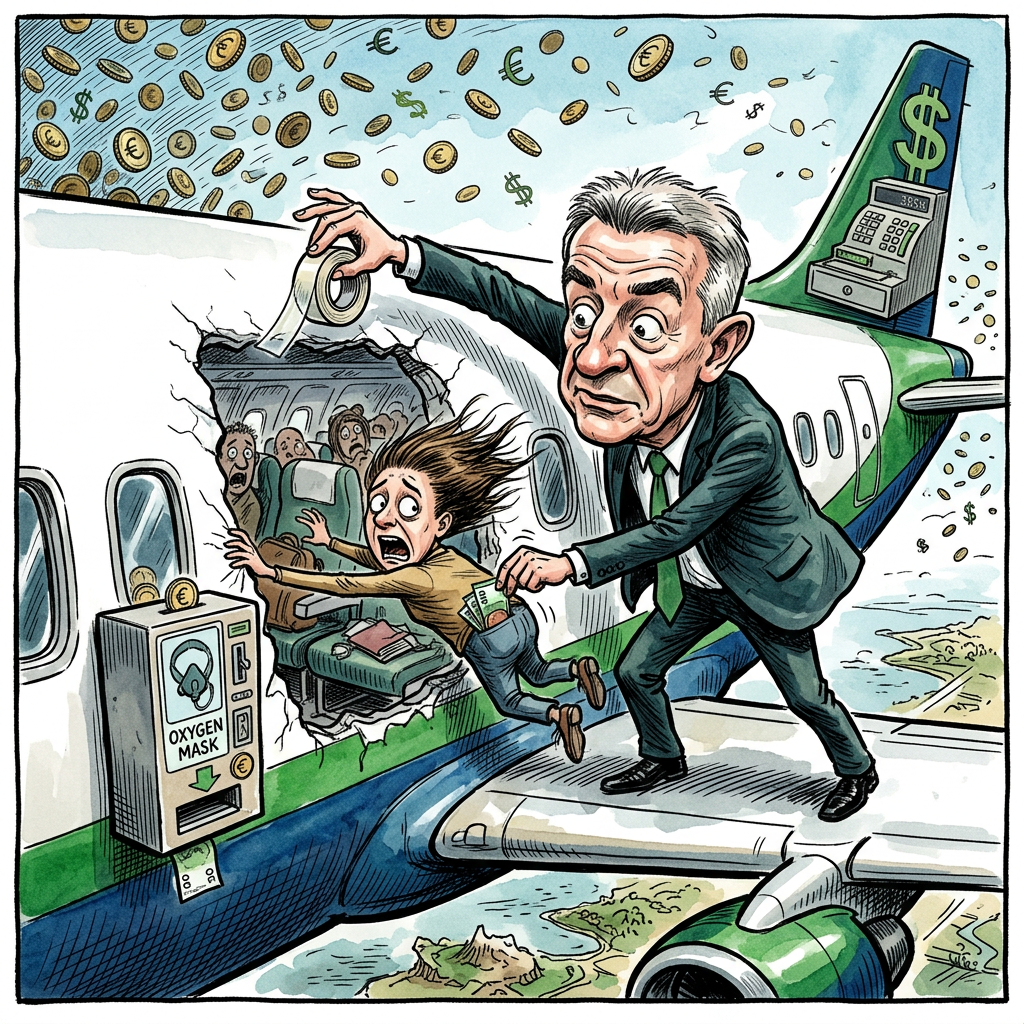 In einer Zeit, in der Passagiere bei Billigfliegern bereits für den Blickkontakt mit dem Bordpersonal eine Servicepauschale entrichten müssen, beweist Ryanair erneut Pioniergeist in Sachen Kosteneffizienz. Das spontane Bersten einer Fensterscheibe auf dem Weg von Griechenland nach Deutschland war kein technisches Versagen, sondern ein Feldversuch für das neue Belüftungssystem 'Oxy-Ultimate', das bisher nur gegen Aufpreis von 14,99 Euro buchbar war. Dass ein Passagier beinahe aus der Maschine gesaugt wurde, kommentierte die Konzernleitung gewohnt hanseatisch-kühl: Man habe lediglich versucht, den Check-out-Prozess durch direkte Luftbestattung zu beschleunigen, um die Standzeiten am Gate zu minimieren. Wer für den Preis einer lauwarmen Currywurst von Thessaloniki nach Frankfurt jetten will, darf eben keine hermetisch abgeliegelte Luxuskabine erwarten. In Wahrheit ist die strukturelle Integrität der irischen Flugblechdosen ohnehin nur ein unverbindlicher Vorschlag der Ingenieure, so wie das Mindesthaltbarkeitsdatum auf Billigfleisch. Der Beinahe-Vakuum-Extraktions-Vorfall unterstreicht den ökologischen Fußabdruck des Unternehmens: Man spart nun auch am Gewicht der Fenster, damit Michael O’Leary sich die nächste Flasche Champagner aus den Tränen der am Boden gebliebenen Mittelschicht finanzieren kann. Kritiker mahnen zwar, dass körperliche Unversehrtheit zum Ticketpreis dazugehöre, doch Ryanair kontert präzise: Wer atmen will, hätte das Premium-Sauerstoff-Paket in der App markieren müssen. Am Ende bleibt die Erkenntnis, dass das Flugzeug nur deshalb umkehrte, weil man dem Passagier im Sog die Mitnahmegebühr für unautorisiertes Verlassen des Luftraums nicht mehr rechtzeitig vom Konto abbuchen konnte.