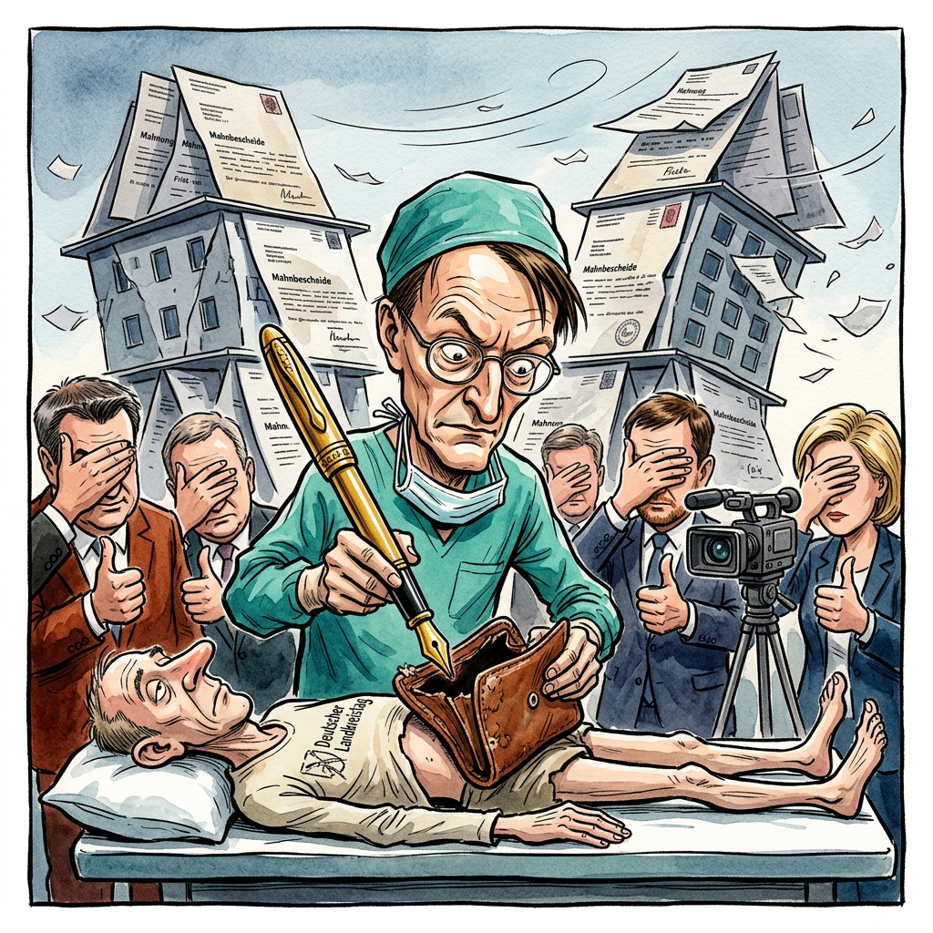 In einer Sternstunde parlamentarischer Arbeitsverweigerung hat der Bundesrat die Krankenhausreform ohne den Umweg über den Vermittlungsausschuss durchgewunken, was in etwa so effizient ist, wie eine Blinddarm-OP mit dem Gemüsehobel durchzuführen. Während Bundesgesundheitsminister Karl Lauterbach den Sieg feiert und dabei vermutlich bereits die nächste Talkshow-Einladung nach dem Alphabet sortiert, blicken die deutschen Landkreise in ein finanzielles schwarzes Loch, das so tief ist, dass man darin problemlos das komplette deutsche Bildungssystem und die Pünktlichkeit der Deutschen Bahn versenken könnte. Der Deutsche Landkreistag warnt nun händeringend vor den Zusatzkosten, doch in Berlin scheint man der Meinung zu sein, dass man Defizite in Millionenhöhe am besten durch regelmäßiges Klatschen auf Balkonen kompensiert. Es ist die pure Ironie der Macht: Man rettet das Gesundheitswesen, indem man die Träger der Einrichtungen finanziell so weit ausweidet, bis sie selbst auf die Intensivstation müssen, nur um dort festzustellen, dass das Beatmungsgerät wegen unbezahlter Stromrechnungen bereits konfisziert wurde. Die Kommunen fühlen sich wie Patienten, denen der Arzt die Amputation des linken Beins als innovative Methode zur Gewichtsreduktion verkauft hat. Dass der Bundesrat auf Nachverhandlungen verzichtete, gleicht einem kollektiven Stockholm-Syndrom der Ministerpräsidenten, die offenbar lieber im Gleichschritt in den Ruin marschieren, als Lauterbachs floskelhafte Monologe eine Minute länger ertragen zu müssen. Am Ende bleibt die Erkenntnis: Im deutschen Föderalismus ist die einzige Konstante, dass die Zeche stets derjenige zahlt, der am weitesten weg vom Buffettisch in Berlin-Mitte steht, während das Gesundheitssystem nun offiziell als stabil gilt, solange man Schwerkraft und Mathematik konsequent ignoriert.