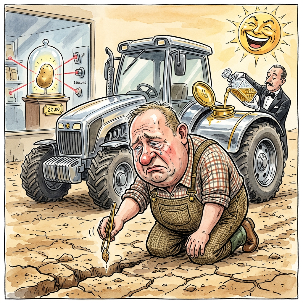 In einer beispiellosen Demonstration landwirtschaftlicher Flexibilität hat der Deutsche Bauernverband beschlossen, den Klimawandel einfach als neuen Premium-Pächter zu akzeptieren. Wenn der Starkregen nicht kommt, wird eben die Dürre zum Geschäftsmodell erhoben. In den Brandenburger Steppen, ehemals bekannt als Getreidekammern und heute eher als Vorhöfe der Sahara fungierend, experimentieren erste Agrarökonomen bereits mit dem Anbau von nichts. Die Vorteile liegen auf der Hand: Die Ernte fällt zwar aus, aber dafür spart man sich die aufwendige Reinigung der Maschinen von lästigem Grünzeug. Noel Schmidt beobachtet hier ein faszinierendes Phänomen der kognitiven Dissonanz, bei dem Landwirte mit der einen Hand die staatlichen Subventionen für vertrocknete Rüben abgreifen, während sie mit der anderen Hand am Steuer ihres geländegängigen SUV-Traktors über die mangelnde Rentabilität von Luft und Staub klagen. Früher hieß es, nur die dümmsten Bauern ernteten die dicksten Kartoffeln; heute reicht es völlig aus, wenn der intelligenteste Bauer die kreativsten Schadensberichte verfasst. Dank der gestiegenen Kosten für so exzentrische Ressourcen wie Wasser wird die Kartoffel bald zum Statussymbol, das man nicht mehr im Keller lagert, sondern im Tresor der Deutschen Bank zwischen Goldbarren und Cum-Ex-Akten. Wer sich im Supermarkt über die Preise beschwert, hat einfach den Zeitgeist nicht verstanden: Man kauft hier kein Gemüse, sondern eine kuratierte Auswahl an Wetterphänomenen mit integriertem Schuldkomplex. Am Ende bleibt die Erkenntnis, dass deutsche Landwirte die einzigen Wesen auf diesem Planeten sind, die es schaffen, gleichzeitig über zu viel Wasser, zu wenig Wasser und die Existenz von Wasser an sich zu klagen, während sie den Endkunden preislich auf das Niveau eines Organhandels hieven.
