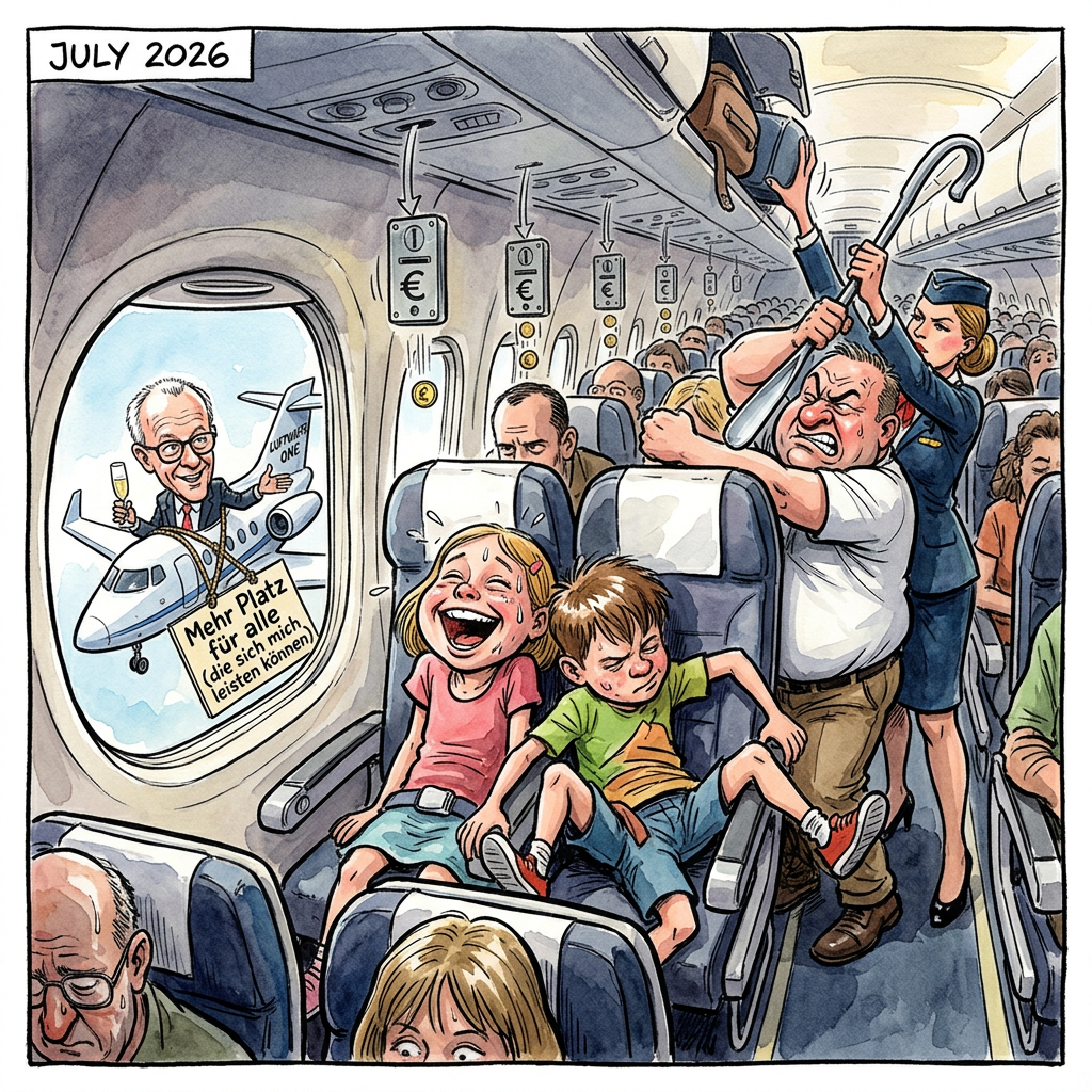 Die Europäische Union führt ab 2027 neue Regeln für den Flugverkehr ein, um Familien und Reisende mit Behinderungen besser zu schützen. Während Kinder nun offiziell neben ihren Eltern sitzen dürfen, ohne dass Vater das Gehalt eines Chirurgen für die Sitzplatzwahl opfern muss, gibt es für den Rest der Passagiere eine bittere Pille. Kanzler Friedrich Merz begrüßte die Reform bereits, während er aus seinem Privatjet winkte, in dem man bekanntlich noch atmen kann. Die Fluggesellschaften reagieren gewohnt kreativ auf die neuen Vorgaben. Wer ab 2027 mehr als zwei Zentimeter Beinfreiheit möchte, muss wahrscheinlich bald eine Patenschaft für den Piloten übernehmen oder sein Handgepäck direkt im Magen transportieren. Experten erwarten, dass Passagiere beim Check-in künftig wie Tetris-Steine gestapelt werden, um den Platz effizient zu nutzen. Familien freuen sich zwar über die Garantie, zusammenzusitzen, doch bei der aktuellen Luftqualität in der Holzklasse bedeutet das nur, dass man gemeinsam in Ohnmacht fällt. Finanzminister Lars Klingbeil prüft derweil, ob man das Ausstrecken der Zehen nicht als Luxussteuer deklarieren kann. Am Ende bleibt die Erkenntnis der EU: Fluggastrechte sind toll, solange man klein genug ist, um in das Handschuhfach einer Boeing zu passen.
