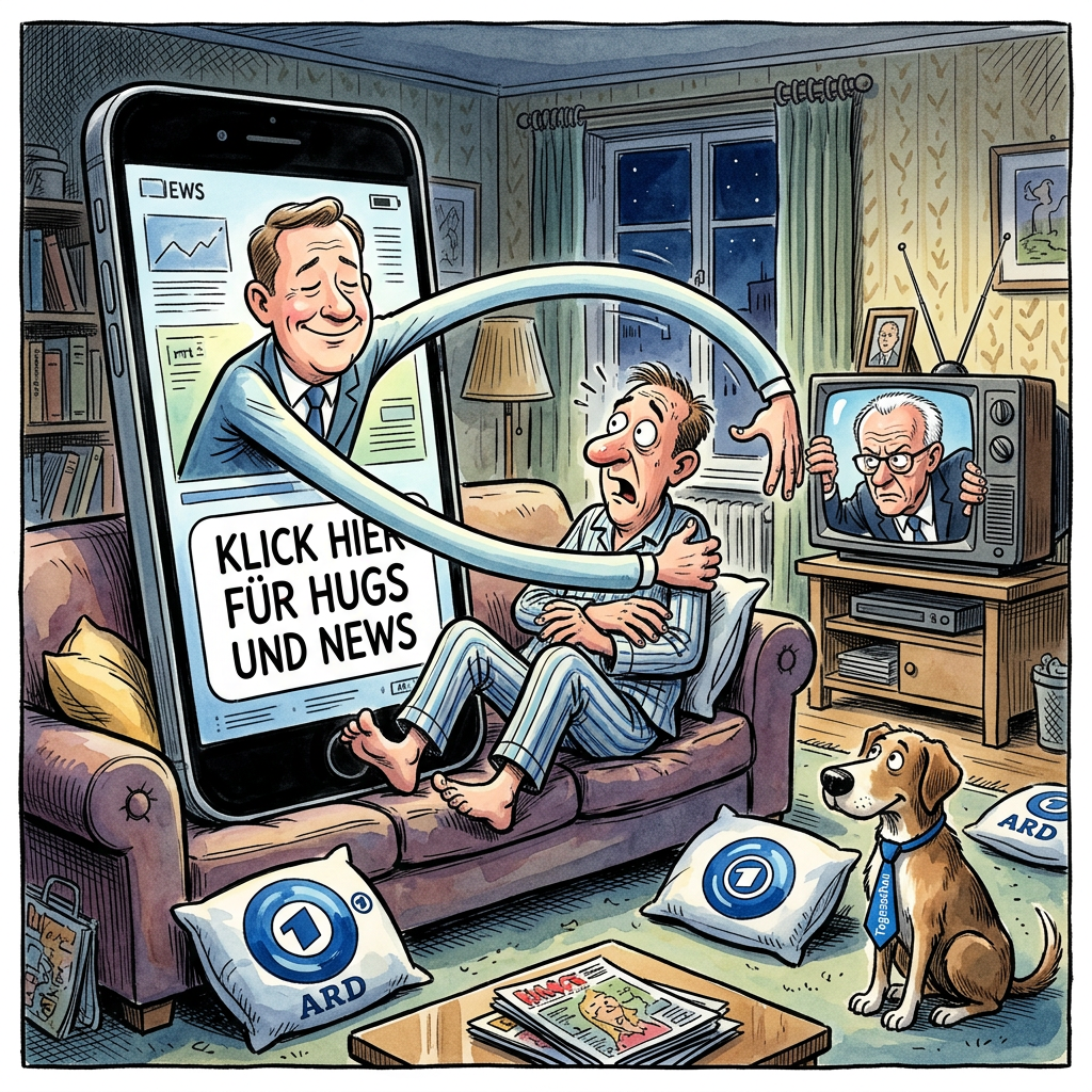 Die ARD hat ihre tagesschau-App komplett renoviert, damit die Nachrichten jetzt noch einfacher und persönlicher auf dem Smartphone landen. Ab sofort gibt es keine langweiligen Texte mehr, sondern nur noch bunte Knöpfe für Leute, die beim Lesen schnell müde werden. Die App erkennt jetzt automatisch, ob man schlechte Laune hat, und zeigt dann nur noch Bilder von süßen Hunden statt von Friedrich Merz. Das Feedback der Nutzer war wohl eindeutig: Die alten Nachrichten waren vielen Deutschen einfach zu kompliziert und enthielten zu wenig Glitzer. Jetzt kann man die App so einstellen, dass sie einen morgens mit dem Satz Guten Morgen, du kleiner Steuerzahler weckt. Sogar die Tagesthemen werden jetzt automatisch in kleine Häppchen zerteilt, falls das Gehirn nach Feierabend schon im Standby-Modus ist. Kritiker sagen, die App sei mittlerweile so schlau, dass sie die Meinung der Nutzer schon kennt, bevor diese überhaupt wissen, was passiert ist. Bundeskanzler Merz lobte das Update bereits, da er nun seine Augenbrauen in Hochauflösung auf jedem Sperrbildschirm bewundern kann. Wer die App öffnet, bekommt direkt ein Selfie-Angebot mit Jan Hofer per künstlicher Intelligenz. Nachrichten schauen ist jetzt so einfach wie Malen nach Zahlen, nur ohne Stifte und mit mehr blauer Farbe.