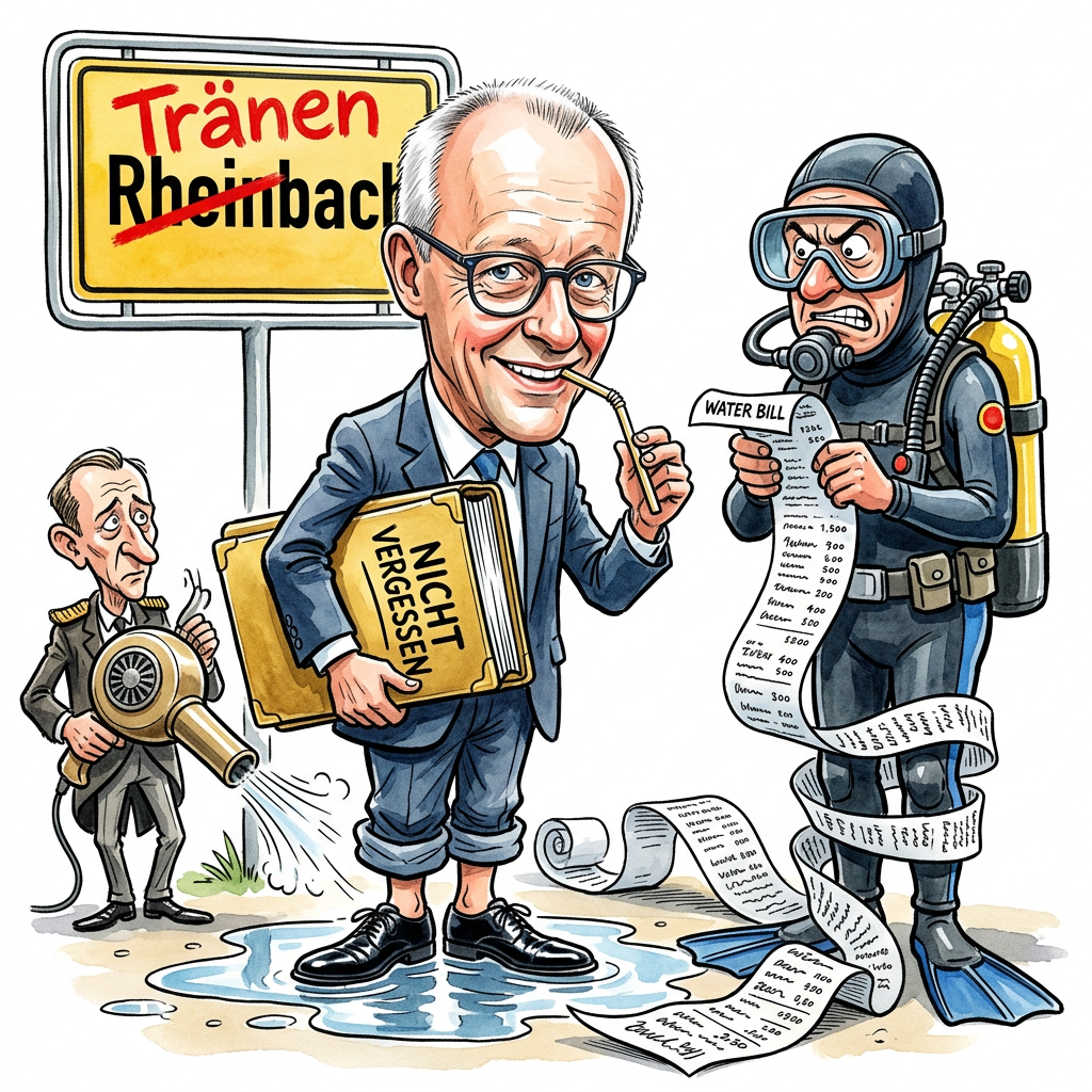 In Rheinbach gedenken die Einwohner fünf Jahre nach der großen Flut den Wassermassen, die damals durch ihre Wohnzimmer flossen. Da Politikerbesuche seltener geworden sind als trockene Keller, fragen sich die Menschen im Ort nun, ob man sie einfach weggespült hat. Kanzler Friedrich Merz hat zwar versprochen, dass niemand vergessen wird, aber Rheinbach wartet immer noch auf die versprochene Goldbeschichtung für ihre neuen Deiche. Ein Anwohner berichtet, er trage zur Sicherheit nur noch Schwimmflügel beim Fernsehen, weil er der staatlichen Planung so sehr vertraut wie einer Schokolade in der Mikrowelle. Die Leute fühlen sich ignoriert, außer wenn es um die Grundsteuer geht. Da haben die Behörden zur Überraschung aller ein extrem gutes Gedächtnis. Das Gedenken bleibt wichtig, damit die Politiker nicht denken, Rheinbach sei nur ein Name auf einer alten Wasserflasche. Wenn man die Bürger fragt, ist die einzige spürbare Veränderung seit fünf Jahren, dass die Gummistiefel-Preise im lokalen Fachhandel explodiert sind. Am Ende bleibt die Erkenntnis: Wasser kommt von oben, aber Hilfe kommt meistens nur per Express-Postkarte aus Berlin kurz vor der nächsten Wahl.