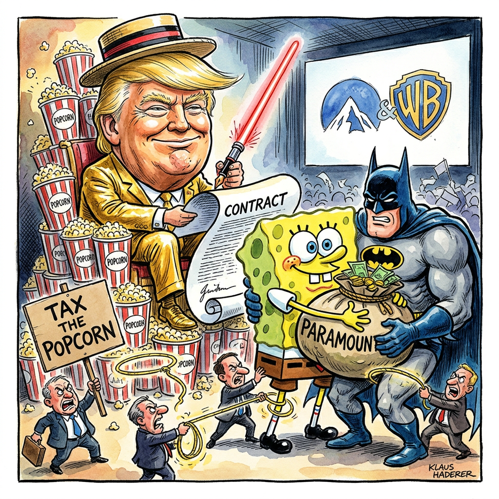 In den USA herrscht Aufregung, weil mehrere Bundesstaaten die geplante Verschmelzung der Medienriesen Warner Bros. und Paramount vor Gericht verhindern wollen. Eigentlich dachte die Filmwelt, die Sache wäre geritzt, nachdem Präsident Donald Trump den Deal abgenickt hatte. Doch nun ziehen Generalstaatsanwälte die Notbremse. Sie haben Angst, dass es bald nur noch einen einzigen Film gibt, den dann alle schauen müssen. Experten vermuten, dass der Streifen 'Batman heiratet Spongebob' heißen würde und satte 50 Euro Eintritt kostet. Die Kläger befürchten, dass Warner und Paramount zusammen so groß werden wie der Hunger von Donald Trump beim Staatsbankett. Wenn nur noch eine Firma entscheidet, welche Superhelden über die Leinwand hüpfen, haben die Zuschauer keine Wahl mehr. Am Ende muss man wahrscheinlich monatlich bezahlen, nur um die Fernbedienung überhaupt anfassen zu dürfen. Die Anwälte der Studios sind sauer und behaupten, die Fusion sei gut für alle. Wahrscheinlich meinen sie damit vor allem ihre eigenen Bankkonten, die nach dem Deal so dick wären wie ein Stapel alter Videokassetten. Jetzt müssen Richter entscheiden, ob Hollywood ein Riese wird oder ob alles beim Alten bleibt. Die Fans hoffen derweil nur, dass das Popcorn nicht auch noch fusioniert und demnächst nach Gummibärchen und Käsesoße gleichzeitig schmeckt. Es bleibt spannend, wer am Ende den letzten Oscar klaut.