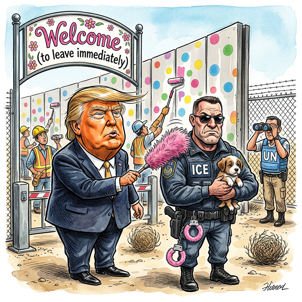 Die US-Einwanderungsbehörde ICE muss ihre Mitarbeiter nach heftiger Kritik aus dem In- und Ausland ab sofort strenger kontrollieren und neue Auflagen erfüllen. Präsident Donald Trump reagiert damit auf Berichte über den harten Umgang mit Menschen an der Grenze, weshalb Mexiko bereits die UN eingeschaltet hat. Die neuen Regeln fordern von den Beamten nun plötzlich Dinge, die in Texas bisher als Fremdwörter galten, wie zum Beispiel Höflichkeit oder das Konzept von Pausenbrot-Teilen. Trump versprach sofort, die Behörde zur nettesten Truppe der Welt zu machen, solange die Grenze trotzdem zu bleibt. Die Mitarbeiter müssen jetzt wohl Kurse in sanfter Gesprächsführung belegen, was für Männer, die normalerweise nur mit Sonnenbrille und Schäferhund kommunizieren, eine echte Herausforderung ist. Es wird gemunkelt, dass Handschellen künftig mit flauschigem rosa Fell überzogen werden, damit die Verhaftung sich eher wie ein Wellness-Wochenende anfühlt. Mexiko findet die neuen Regeln trotzdem nicht lustig und fordert echte Taten statt bloßer Deko-Maßnahmen. Wahrscheinlich wird der nächste Grenzzaun nun einfach in einem freundlichen Pastellton gestrichen, damit die Abweisung weniger nach Gefängnis und mehr nach schwedischem Möbelhaus aussieht. Am Ende bleibt die Frage, ob ein Beamter mit einem Lächeln wirklich netter ist, wenn er einen trotzdem wieder in die Wüste schickt.