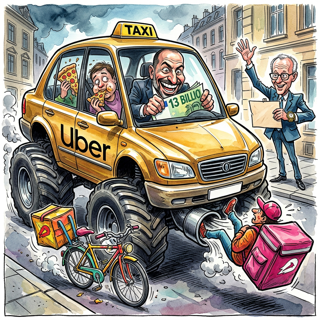 Der US-Riese Uber kauft den deutschen Lieferdienst Delivery Hero für fast 13 Milliarden Euro. Damit gehören die Lieferhelden jetzt offiziell zu den Leuten, die uns nachts betrunken nach Hause fahren. Der Plan ist clever. In Zukunft bringt der Uber-Fahrer nicht nur die Pizza, sondern nimmt den Kunden direkt auf dem Beifahrersitz mit. So bleibt das Essen durch die Körperwärme des Fahrgasts wenigstens lauwarm. In Berlin hoffen viele Nutzer schon auf ein neues Kombi-Paket: 'Einmal Döner mit scharf und fahr mich bitte direkt ins Bett'. Experten rätseln aber noch über die Logik hinter der Milliardensumme. Wer zahlt 13 Milliarden für eine Firma, deren Hauptgeschäft daraus besteht, Radfahrer bei Regen durch Schlaglöcher zu jagen? Wahrscheinlich ist es eine Racheaktion von Uber-Chef Dara Khosrowshahi. Er wollte wohl einfach mal sehen, wie es ist, wenn man Trinkgeld bekommt. Bundeskanzler Friedrich Merz findet den Deal gut für die deutsche Wirtschaft. Er überlegt angeblich schon, ob man das Dienstwagenprivileg auch auf Liefer-Fahrräder mit kaputten Bremsen ausweiten kann. Am Ende ändert sich für den Kunden ohnehin nichts. Die Pizza ist weiterhin zu spät, aber dafür kostet die Anfahrt jetzt bei Regen plötzlich das Fünffache.