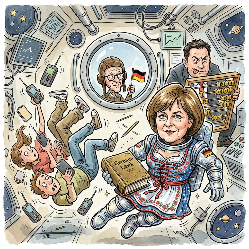 Ministerin Dorothee Bär will nach der Sommerpause ein neues Weltraumgesetz und ein Astronauten-Programm für Jugendliche einführen. Damit reagiert die Bundesregierung endlich auf die schlechten Noten in Physik. Wenn die Schüler schon auf der Erde nichts lernen, sollen sie wenigstens im Weltall hübsch aussehen. Das neue Gesetz regelt wichtige Fragen wie das Parkverbot für fliegende Untertassen und wer den Müll vor der ISS wegfegt. Für die Jugendlichen ist ein Parabelflug geplant. Dabei simuliert man Schwerelosigkeit, indem das Flugzeug einfach steil nach unten fällt. Das kennen die meisten jungen Leute bereits von ihrem Kontostand oder ihren Chancen auf dem Wohnungsmarkt. Kanzler Friedrich Merz freut sich besonders über das Projekt. Er hofft, dass man unliebsame Demonstranten demnächst einfach in eine Umlaufbahn ohne Rückfahrticket schießen kann. Das spart Kosten für die Polizei und sieht beim Feuerwerk am Abend auch noch toll aus. Währenddessen sucht das Ministerium noch Freiwillige für die erste Mars-Mission. Voraussetzung ist ein funktionierendes Smartphone und die Fähigkeit, ein Selfie ohne Sauerstoffmaske zu machen. Wer oben ankommt, darf als Erster die deutsche Flagge in den roten Staub stecken und eine Kurtaxe für Außerirdische verlangen. Am Ende fliegen wir zwar nicht zum Mond, aber wir haben wenigstens das schönste Gesetzbuch im gesamten Universum.