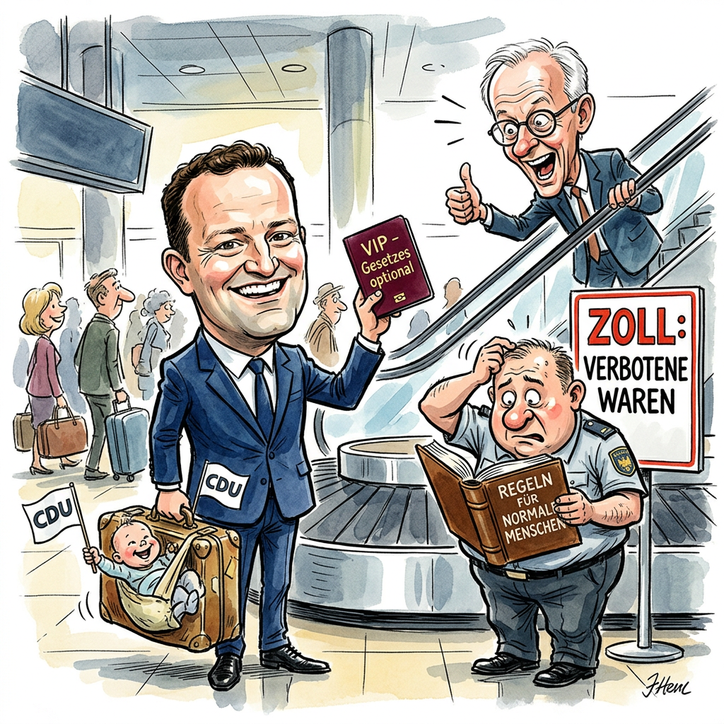 Der Unionsfraktionschef Jens Spahn und sein Ehemann haben sich ihren Kinderwunsch durch eine Leihmutterschaft im Ausland erfüllt, obwohl dies in Deutschland gesetzlich verboten ist. Für normale Bürger bedeutet ein Verbot meistens, dass man etwas einfach nicht darf. Für Spitzenpolitiker der CDU scheint ein Verbot eher ein gut gemeinter Ratschlag zu sein, den man mit genug Kleingeld einfach umfliegen kann. Während Spahn im Bundestag gerne über Moral und Gesetze redet, nutzt er beim Nachwuchs lieber den Express-Service über die Grenze. Das ist wie beim Tempolimit: Wer schnell genug fährt, den sieht die Polizei gar nicht erst. Wahrscheinlich erklärt er uns bald, dass Gesetze in Deutschland nur Platzhalter für Leute ohne Privatjet sind. Bundeskanzler Friedrich Merz findet das sicher auch völlig logisch, denn wer sich ein Baby leisten kann, gehört schließlich zum gehobenen Mittelstand. Am Ende ist es wie beim Bauamt: Man braucht nur die richtige Abkürzung, um am Ende stolzer Besitzer eines neuen Mitbewohners zu sein. Der Rechtsstaat guckt dabei so dumm aus der Wäsche wie ein Vater, der versucht, eine Windel mit der Anleitung für ein Bücherregal zu wechseln. Wenn Spahn das nächste Mal ein Gesetz vorschlägt, sollten wir ihn fragen, ob das auch für ihn gilt oder ob er dafür wieder eine Reise buchen muss.
