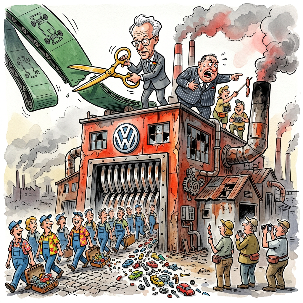 Bei Volkswagen fangen jetzt an vier Standorten offiziell die Werksferien an, während der Vorstand über die Schließung ganzer Fabriken und den Abbau von 100.000 Jobs streitet. Die Stimmung in Wolfsburg ist so eisig, dass die Mitarbeiter ihre Kühlboxen für den Strand gar nicht erst vorkühlen mussten. Viele Arbeiter haben Angst, dass ihr Werksausweis nach dem Urlaub nur noch als Eiskratzer taugt. Bundeskanzler Friedrich Merz rät zur Gelassenheit und empfiehlt den Angestellten, sich einfach einen eigenen Privatjet zu kaufen, um die Reisekosten zu senken. Der VW-Vorstand prüft derweil ein neues Konzept: Autos werden künftig nur noch als Bausatz per Post verschickt, damit man die teuren Hallen in Lager für Luxus-Wohnwagen umbauen kann. Finanzminister Lars Klingbeil überlegt bereits, das Arbeitslosengeld in Autoreifen auszuzahlen, damit die Leute wenigstens mobil bleiben. Die Urlaubsgrüße aus der Konzernzentrale sind dieses Jahr besonders kurz gefasst: Bleibt am besten gleich dort, wo der Pfeffer wächst. Wer nach den drei Wochen doch wieder auftaucht, muss damit rechnen, dass an seinem Arbeitsplatz jetzt eine Hüpfburg für die Kinder der Aktionäre steht. Am Ende gewinnt immer die Technik: Der Roboter in Halle 4 hat bereits seinen Flug nach Mallorca gebucht, während der Bandarbeiter noch rätselt, ob sein Spind morgen schon bei eBay versteigert wird.