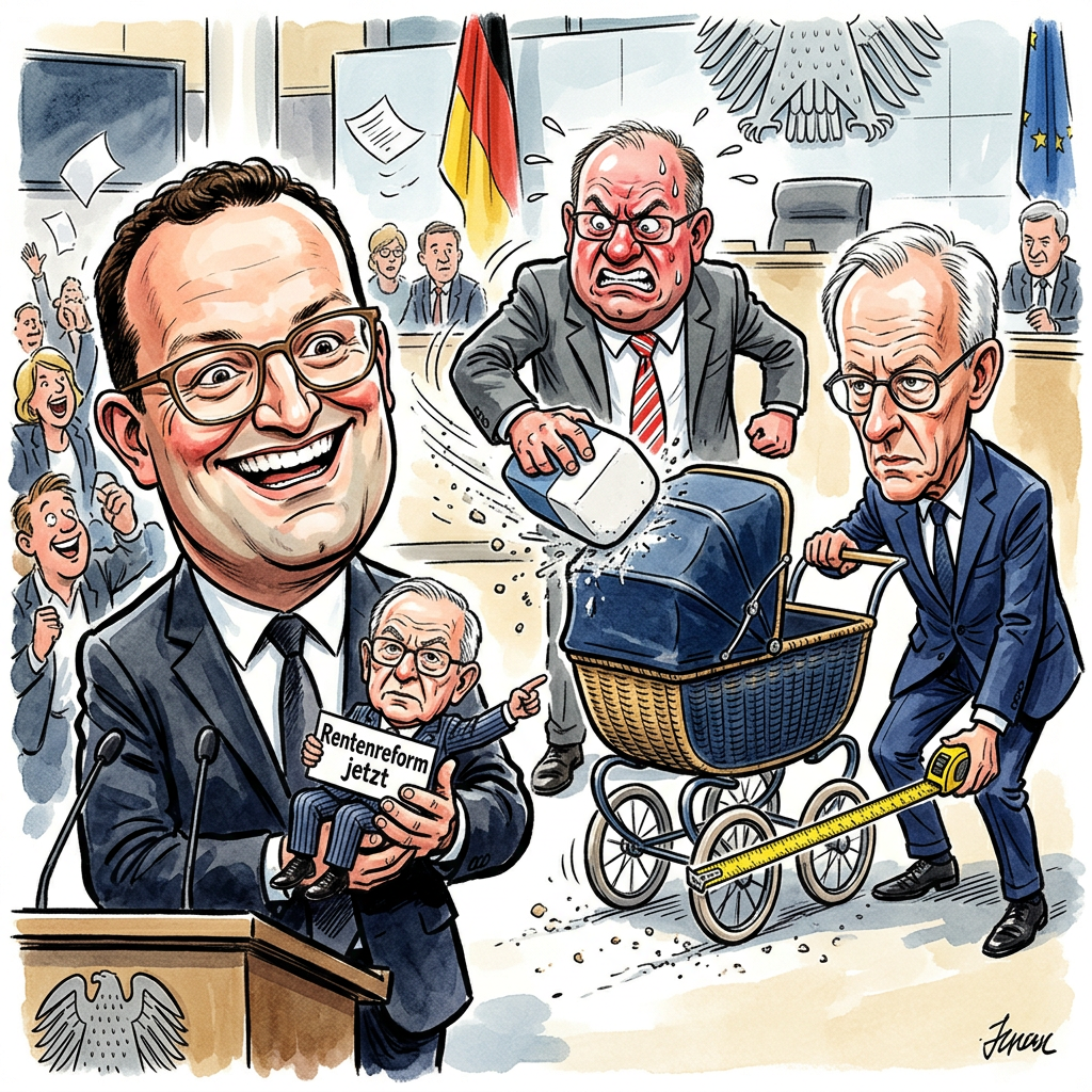 Ein CDU-Landeschef fordert den Rücktritt von Jens Spahn, weil dieser mithilfe einer Leihmutter Vater geworden ist. In der Union herrscht nun helle Aufregung über das kleine Familienglück. Während normale Menschen sich über Nachwuchs freuen, prüfen die Parteikollegen erst mal die Satzung auf Windeltauglichkeit. Ein Baby im Haus von Jens Spahn ist für manche Landesfürsten offenbar gefährlicher als eine Haushaltslücke. In der CDU-Zentrale fragt man sich nun ernsthaft, ob ein Kind mit zwei Vätern überhaupt ordnungsgemäß konservativ schreien kann. Bundeskanzler Friedrich Merz soll bereits prüfen lassen, ob man Schnuller als Sondervermögen deklarieren muss. Einige Parteifreunde sind so geschockt, dass sie vor Schreck fast ihre eigene Goldene Hochzeit vergessen hätten. Der Vorwurf lautet: Spahn habe die Tradition verletzt. Wahrscheinlich ist die CDU erst zufrieden, wenn das Baby im dunklen Anzug geboren wird und sofort eine Rede über die Schuldenbremse hält. Wer hätte gedacht, dass ein Kinderwagen in der Politik gefährlicher ist als eine Wahlniederlage. Am Ende zeigt sich mal wieder: In der Union ist neue Energie nur willkommen, wenn sie aus der Steckdose kommt und nicht aus der Wiege. Spahn soll nun gehen, bevor er das Kanzleramt noch in ein Bällebad verwandelt.