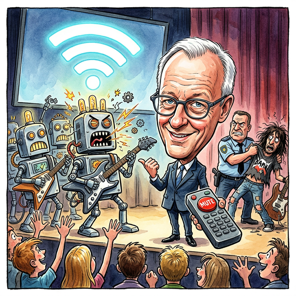 Immer mehr künstliche Lieder von Computer-Bands überschwemmen derzeit die großen Musikdienste im Internet. Diese digitalen Musiker haben keine Gefühle, keine echten Körper, aber dafür recht ordentliche Frisuren aus Pixeln. Die Plattenfirmen feiern den Trend total. Endlich gibt es Stars, die nicht betrunken vom Barhocker fallen oder mitten in der Tourneepause im Hotelzimmer randalieren. Ein Computerprogramm verlangt nämlich kein warmes Bier und keine teuren Luxusuhren im Backstage-Bereich. Bundeskanzler Friedrich Merz sieht in den KI-Bands ebenfalls große Vorteile für den Standort Deutschland. In seinem Büro sagte er, dass man die digitalen Sänger wenigstens jederzeit per Knopfdruck ausschalten kann, wenn sie zu laut werden oder komische Meinungen haben. Das ist bei echten Künstlern ja leider nicht so einfach möglich. Die ersten Fans finden die Roboter-Popstars sogar besser als die alten Originale. Der Computer-Sänger vergisst niemals seinen Text und hat auch keinen Liebeskummer, der die Aufnahme verzögert. Außerdem schwitzen die Avatare auf der Bühne nicht, was besonders in der ersten Reihe für bessere Luft sorgt. Am Ende spart die Industrie viel Geld, weil ein Algorithmus keine Rente braucht und niemals wegen Burnout in eine Klinik muss. Die einzige Gefahr bleibt ein Stromausfall, denn dann ist die gesamte Welttournee mit einem leisen Plopp sofort beendet.