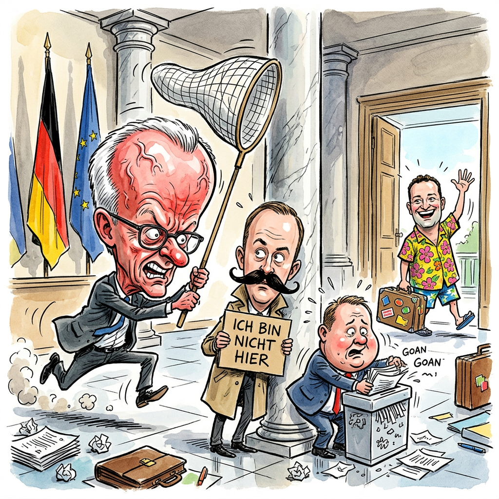 Jens Spahn hat überraschend seinen Rücktritt als Fraktionschef verkündet und die Union sucht nun verzweifelt einen Nachfolger. In Berlin herrscht Panik, weil keiner freiwillig den Posten übernehmen will, bei dem man ständig von Kanzler Friedrich Merz angebrüllt wird. Kanzleramtschef Frei und Innenminister Dobrindt werden als Nachfolger gehandelt, haben sich aber angeblich im Keller des Reichstags versteckt. Frei hat schon versucht, sich mit einer falschen Brille zu tarnen, damit er nicht gewählt wird. Dobrindt wiederum behauptet plötzlich, er könne gar nicht lesen und schreiben, um für den Job ungeeignet zu sein. Kanzler Merz ist genervt und droht damit, die Stelle einfach an den nächsten Paketboten zu vergeben, der am Kanzleramt vorbeiläuft. Die Union überlegt nun, das Amt per Losverfahren an einer Losbude auf dem Jahrmarkt zu entscheiden. Wer die Niete zieht, muss die Fraktion leiten. Experten sagen, dass die einzige andere Lösung ein dressierter Goldfisch wäre. Der wäre zumindest leiser als Spahn und würde weniger Geld kosten. Die Suche geht weiter, während die Abgeordneten bei jeder Sitzung versuchen, sich ganz klein hinter ihren Tischen zu machen.