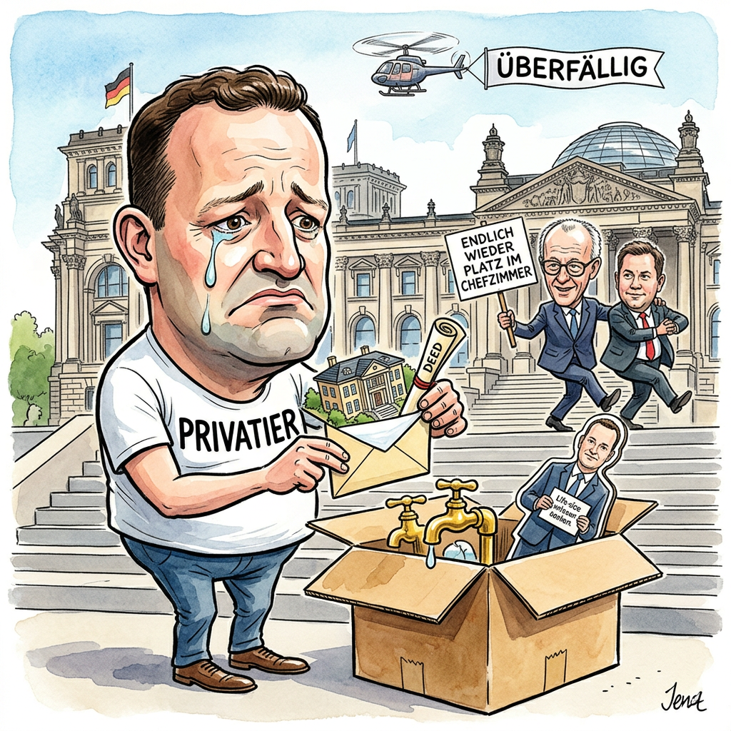 Jens Spahn ist als Chef der Unionsfraktion zurückgetreten und sorgt damit für große Erleichterung bei seinen Gegnern. Die Entscheidung kommt nach heftiger Kritik an seinem politischen Doppelleben überraschend schnell. Kanzler Friedrich Merz weinte beim Abschied so heftig, dass er kurzzeitig vergaß, wie man das Wort Sozialstaat ausspricht. Die Opposition feiert den Rückzug als größten Erfolg seit der Erfindung des Feierabends. Spahn selbst möchte sich nun mehr Zeit für seine Hobbys nehmen, zum Beispiel Häuser kaufen oder in Kameras lächeln. Kritiker sagen, der Rücktritt sei so überfällig gewesen wie eine Antwort der Deutschen Bahn auf eine Beschwerde. In der Koalition knallen die Korken so laut, dass Finanzminister Lars Klingbeil kurz Angst um den Bundeshaushalt bekam. Spahn hinterlässt eine Lücke, die problemlos durch eine mittelgroße Zimmerpflanze oder einen sehr engagierten Aktenordner gefüllt werden kann. Die CDU sucht nun jemanden, der genauso viel redet, aber dabei weniger Immobilien sammelt. Experten glauben, dass Spahn in Zukunft als Berater für Rückzüge arbeitet. Er hat in diesem Bereich jetzt schließlich die meiste Erfahrung in der ganzen Partei. Die Wähler freuen sich besonders, weil sie den Namen jetzt seltener in den Nachrichten hören müssen.