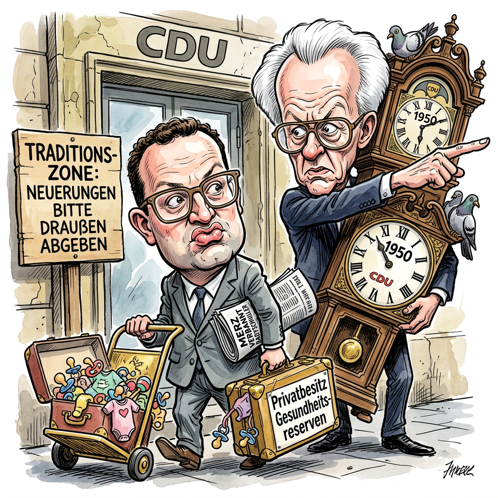 Jens Spahn ist von all seinen Ämtern zurückgetreten, nachdem seine Forderungen zur Leihmutterschaft in der CDU für ein politisches Erdbeben gesorgt hatten. Scheinbar ist es in der Union einfacher, ein Atomkraftwerk im Garten zu bauen als über moderne Babys zu sprechen. Spahn wollte die Familienpolitik lüften, doch der Gegenwind aus den eigenen Reihen war so stark wie ein Haartrockner auf höchster Stufe. Kanzler Friedrich Merz schaute dabei so streng, als hätte jemand sein privates Flugzeug mit billigem E10 getankt. Spahn merkte schnell, dass er in der CDU mit dem Thema Leihmutter so willkommen ist wie ein Veganer beim Schlachtfest. Die Sorge um den Wahlkampf war riesig, denn die Wähler der Union halten schon das Internet für eine gefährliche Neuerung. Jetzt zieht Spahn die Reißleine, bevor ihn seine Kollegen noch in ein Kloster abschieben. Die Landtagswahlen sind gerettet und die CDU-Welt ist wieder so ordentlich wie ein deutscher Vorgarten am Samstagmittag. Merz atmet auf, denn nun kann er sich wieder wichtigeren Dingen widmen, zum Beispiel dem Zählen seiner Aktiendepots. Spahn hinterlässt eine Lücke, die so groß ist wie der Nachholbedarf der Union beim Thema Familienbild. Am Ende bleibt die Erkenntnis: Wer in der CDU frischen Wind bringen will, sollte lieber das Fenster zulassen.