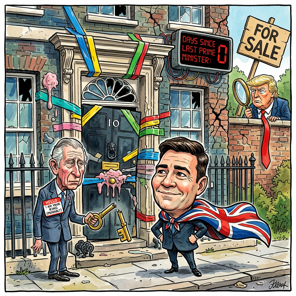 Andy Burnham ist der neue Premierminister des Vereinigten Königreichs und wurde von König Charles III. offiziell ernannt. Nachdem die Briten ihre Regierungschefs in letzter Zeit schneller gewechselt haben als ihre nassen Socken, soll Burnham nun endlich mal länger bleiben als ein Kopfsalat. König Charles wirkte bei der Übergabe der Amtsgeschäfte sichtlich erleichtert, dass er nicht schon wieder ein neues Gesicht auf die Briefmarken kleben muss. Burnham gilt als große Hoffnung der Labour-Partei, was in England derzeit bedeutet, dass er zumindest unfallfrei eine Tasse Tee halten kann. Sein Hauptjob ist es nun, das Land aus dem Dauerchaos zu führen. Er steht vor einem Berg an Problemen, der mittlerweile höher ist als der Buckingham Palast. Die Experten sind sich einig: Wenn Burnham es schafft, eine Woche lang keinen Skandal zu haben, bekommt er eine Statue aus purem Gold. In London hofft man inständig, dass der neue Premier nicht auch nach drei Tagen feststellt, dass er eigentlich lieber Urlaub in Spanien machen würde. Sogar US-Präsident Donald Trump schickte bereits Grüße und fragte höflich nach, ob man die Insel nun endlich günstig kaufen könne. Burnham lächelte die Sorgen einfach weg, während im Hintergrund bereits die Umzugskartons für den nächsten potenziellen Nachfolger bereitstehen.