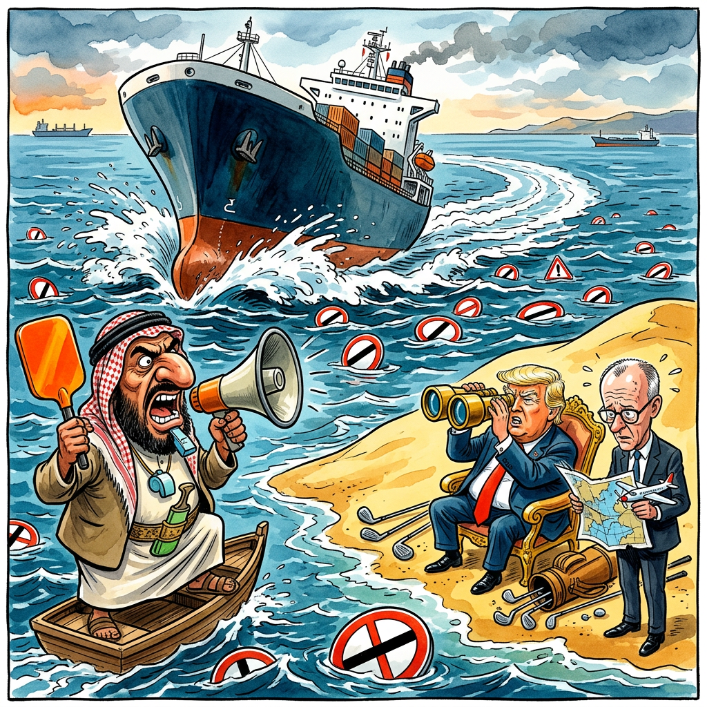 In Jemen hat die Huthi-Miliz eine Seeblockade gegen Saudi-Arabien gestartet und dabei mehrere Schiffe zum Wenden gezwungen. Die Miliz spielt jetzt den strengen Türsteher auf dem Roten Meer und kontrolliert den Verkehr wie ein Dorfpolizist am Sonntagmorgen. Wer nicht passt, muss umdrehen und darf nicht mitfahren. Experten vermuten, dass die Miliz einfach nur sauer ist, weil sie selbst nie zum Strandurlaub eingeladen wurde. Donald Trump im fernen Washington findet das Ganze gar nicht witzig, weil seine Golfbälle aus Übersee nun einen Umweg machen müssen. In Berlin schaut Bundeskanzler Friedrich Merz besorgt auf die Weltkarte und überlegt, ob man die Schiffe nicht einfach mit Privatjets ersetzen kann. Der Vizekanzler Lars Klingbeil rechnet derweil aus, wie viele Überstunden die Matrosen beim Wenden machen müssen. Wenn das so weitergeht, parken bald die ersten Containerschiffe rückwärts in Richtung Antarktis ein. Die Kapitäne sind genervt, weil sie jetzt öfter wenden müssen als ein Pfannkuchen in der Pfanne. Am Ende bleibt nur eine Frage offen: Wann kommen die ersten Huthi-Blitzerfotos für zu schnelles Segeln? Wahrscheinlich ist das alles nur ein großer Plan, um das Meer endlich mal für sich alleine zum Schwimmen zu haben.