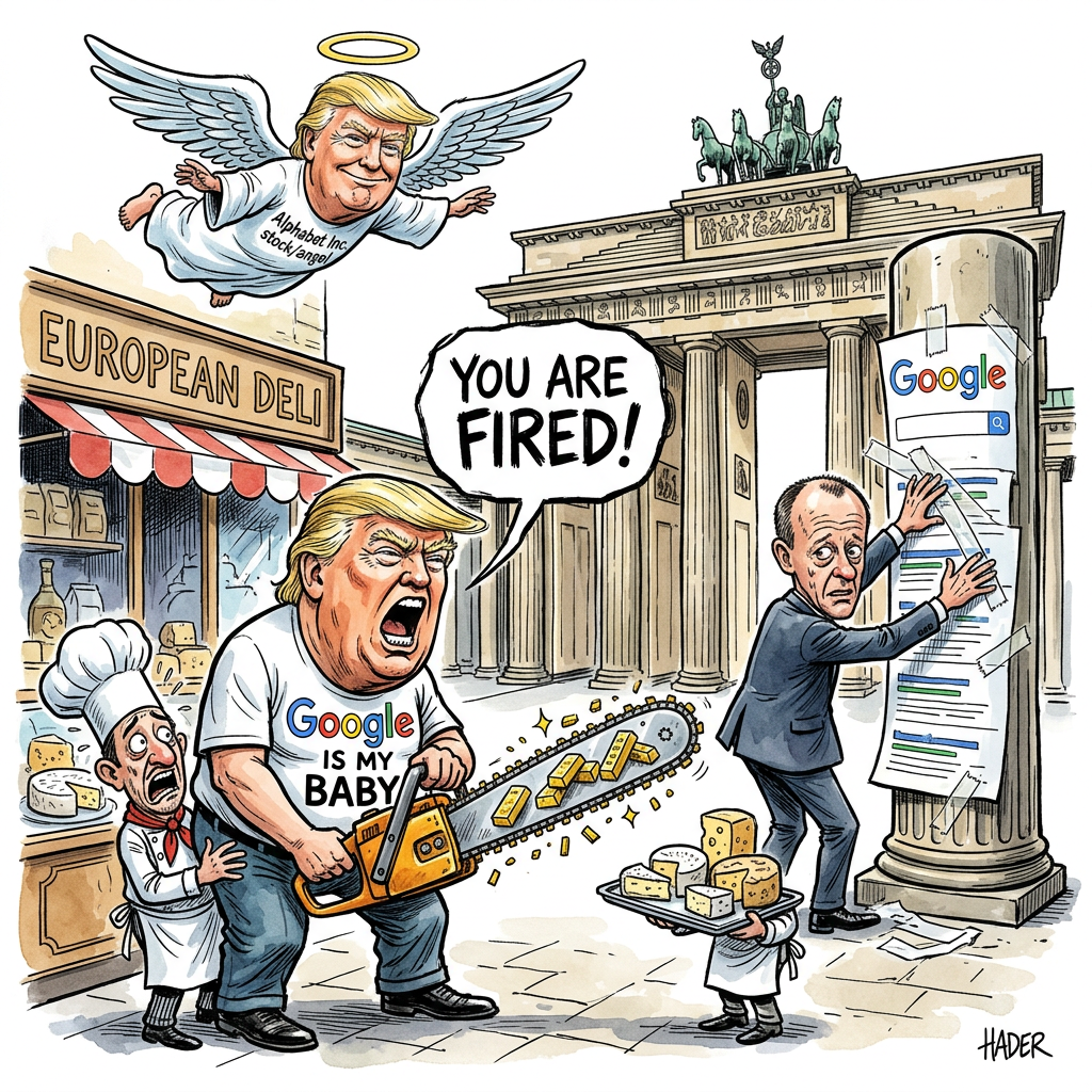 US-Präsident Donald Trump hat die EU-Kommission scharf angegriffen, nachdem diese eine Milliardenstrafe gegen die Google-Mutter Alphabet verhängt hat. Trump nennt das Urteil einen Raubüberfall am helllichten Tag und droht Europa mit heftigen Konsequenzen. Er versteht die Welt nicht mehr. Warum soll eine Firma bezahlen, nur weil sie im Internet alles und jeden kontrolliert? Für Trump ist klar: Wenn die EU Googles Sparschwein plündert, gibt es Krieg im Supermarktregal. Der Präsident plant bereits Zölle auf alles, was aus Europa kommt und gut schmeckt. Wer künftig einen französischen Camembert kauft, muss wahrscheinlich den Preis eines Kleinwagens bezahlen. Auch deutscher Wein wird so teuer, dass man ihn nur noch tröpfchenweise mit der Pipette serviert. Trump droht damit, sogar eine Luxussteuer auf europäische Höflichkeit einzuführen. Außenminister Johann Wadephul versucht derweil, die Wogen zu glätten. Er hat Trump eine goldene Suchleiste aus echtem Marzipan versprochen, damit dieser sich bei Google wieder wie zu Hause fühlt. Doch Trump bleibt hart. Er will erst Ruhe geben, wenn jedes mobile Endgerät in Europa beim Starten automatisch die amerikanische Nationalhymne abspielt und ein Bild von seiner Frisur zeigt. Bis dahin müssen wir uns wohl an teures Baguette und unbezahlbare Currywurst gewöhnen.