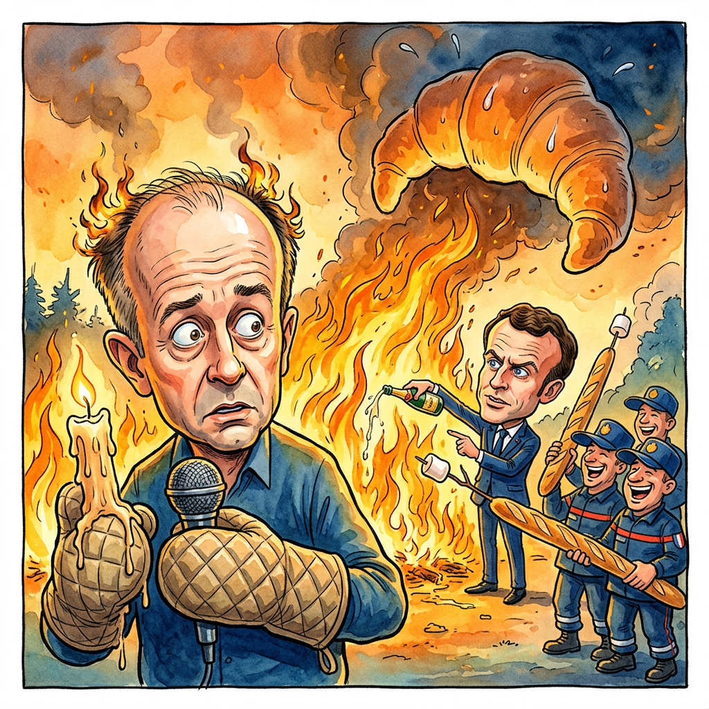 In Frankreich brennen gerade riesige Waldflächen und die Feuerwehr kommt kaum gegen die Flammen an. ARD-Reporter Rienäcker steht mitten im Rauch und wirkt dabei so verzweifelt wie ein Grillmeister, dem die Currywurst in die Kohlen gefallen ist. Er spricht von Dimensionen, die Frankreich bisher nicht kannte. Wahrscheinlich meint er damit, dass sein Baguette schon getoastet ist, bevor er es aus der Tüte holt. Die Hitze ist so stark, dass die Einsatzkräfte das Schlimmste nicht verhindern können. Das Schlimmste ist in diesem Fall, dass sogar das teure Parfüm der Pariser nach Grillanzünder riecht. Die Feuerwehr versucht verzweifelt zu löschen, aber das Wasser verdampft schneller als die Wahlversprechen von Friedrich Merz. Präsident Macron überlegt angeblich schon, das ganze Land einfach in Senf umzubenennen, damit wenigstens der Röstgeruch Sinn ergibt. Selbst die Weinreben produzieren jetzt direkt Glühwein, was den Touristen zwar gefällt, die Löscharbeiten aber nicht wirklich beschleunigt. Der Korrespondent berichtet weiter tapfer vor Ort, solange sein Mikrofon nicht zu einem Klumpen Plastik schmilzt. Am Ende hilft wohl nur noch eins: Den Regen bei der deutschen Bahn bestellen, der kommt zwar zu spät, dafür aber meistens im Überfluss.