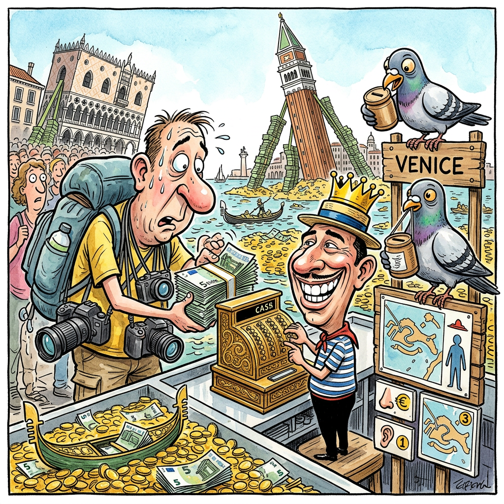 Venedig hat im Jahr 2024 als weltweit erste Stadt Eintritt von Tagesbesuchern verlangt und damit über fünf Millionen Euro eingenommen. Die italienische Stadt verlangte meist zehn Euro pro Kopf für den Zutritt zu den staubigen Gassen und überfüllten Brücken. In Zukunft soll das Ticket für den Besuch im nassen Erlebnispark sogar noch deutlich teurer werden. Die Stadtverwaltung freut sich riesig über den Geldregen aus den Taschen der Urlauber. Mit den Millionen könnte man Venedig eigentlich vergoldet nachbauen, aber stattdessen kauft man davon wahrscheinlich nur noch mehr Absperrband. Die Touristen stehen stundenlang Schlange, um Geld für das Privileg zu bezahlen, von einer Gondel aus mit Schlammwasser bespritzt zu werden. Es ist das einzige Freilichtmuseum der Welt, in dem man für das Treppensteigen bezahlen muss, während man von einer japanischen Reisegruppe zerquetscht wird. Bürgermeister Luigi Brugnaro hat nun Blut geleckt und plant angeblich schon die nächsten Gebühren. Gerüchten zufolge soll bald auch das Atmen der Meeresluft extra kosten, wobei Raucher einen Rabatt wegen der geringeren Lungenkapazität bekommen könnten. Am Ende bleibt Venedig treu: Erst ziehen sie dir das Geld aus der Tasche und dann versinkt die ganze Stadt langsam im Luxus und im Brackwasser. Wer kein Geld hat, kann ja nächstes Jahr in einer heimischen Pfütze baden gehen.