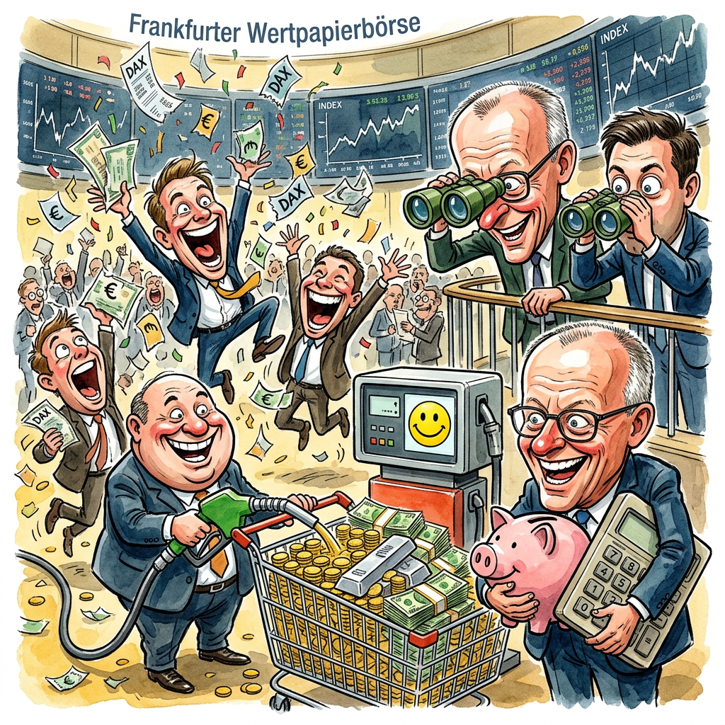 Der Preis für Erdöl sinkt zurzeit deutlich und sorgt an der Börse für eine riesige Shopping-Party der Anleger. Weil die Sorgen vor einer Inflation schwinden, werfen die Bosse mit dem Geld nur so um sich. In Frankfurt stehen wohlhabende Männer in teuren Anzügen vor ihren Bildschirmen und schreien vor Glück, als gäbe es bei Aldi gerade Luxusyachten zum halben Preis. Bisher hatten alle Angst, dass das Heizen und Tanken bald mehr kostet als ein Privatjet. Jetzt reicht das Geld plötzlich wieder für Kaviar und vielleicht sogar für ein zweites Paar Socken. Finanzminister Lars Klingbeil schaut derweil zu und fragt sich vermutlich, ob er die neuen Gewinne direkt mit einer extra großen Steuererklärung begrüßen darf. Marktbeobachter warnen zwar vor zu viel Freude, aber das interessiert niemanden. Es ist wie beim Schlussverkauf, nur dass die Leute keine T-Shirts kaufen, sondern ganze Chemiefabriken. Die Gier ist offiziell zurück und sie hat eine sehr glänzende Frisur. Selbst Bundeskanzler Friedrich Merz könnte bei diesen Preisen glatt vergessen, dass er eigentlich für das Sparen zuständig ist. Wenn das so weitergeht, wird der nächste Firmenwagen direkt mit einer eigenen Ölquelle im Kofferraum ausgeliefert. Am Ende bleibt die Erkenntnis, dass Geldbeutel aus Gold eben doch am besten klingen, wenn das schwarze Gold billig bleibt.