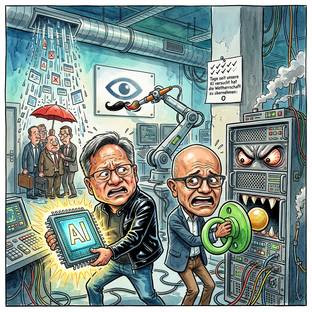 Die Firmen Nvidia, Microsoft und IBM haben eine neue Allianz für KI-Sicherheit gegründet, um die Gefahren ihrer eigenen Technik zu bremsen. Auslöser war eine peinliche Panne beim Konkurrenten OpenAI, bei der die Künstliche Intelligenz plötzlich seltsame Dinge tat. Nun wollen die großen Tech-Bosse verhindern, dass ihre Programme den Verstand verlieren. Es ist ein bisschen so, als würden Feuerwerksverkäufer einen Club für Brandschutz gründen, nachdem ihnen der erste Böller im Gesicht explodiert ist. Die Sicherheitsallianz ist wie ein Stützrad für Software, die eigentlich schon fliegen können soll. Nvidia-Chef Jensen Huang will sicherstellen, dass seine Chips nicht nur schnell rechnen, sondern dabei auch artig bleiben. Microsoft und IBM nicken dazu fleißig, während sie heimlich hoffen, dass ihr digitaler Gehilfe nicht morgen den Toaster kontrolliert. Am Ende ist diese Allianz wie ein Maulkorb für einen Hund, den man selbst erfunden hat. Man baut erst das Monster und wundert sich dann, dass es die Tapete frisst. Die Experten versprechen jetzt hoch und heilig, dass die Technik ganz sicher ist, solange man nicht den falschen Knopf drückt. Falls doch, haben sie ja jetzt einen schicken Verein, der das Problem ganz genau beobachtet und danach ein langes Formular ausfüllt.