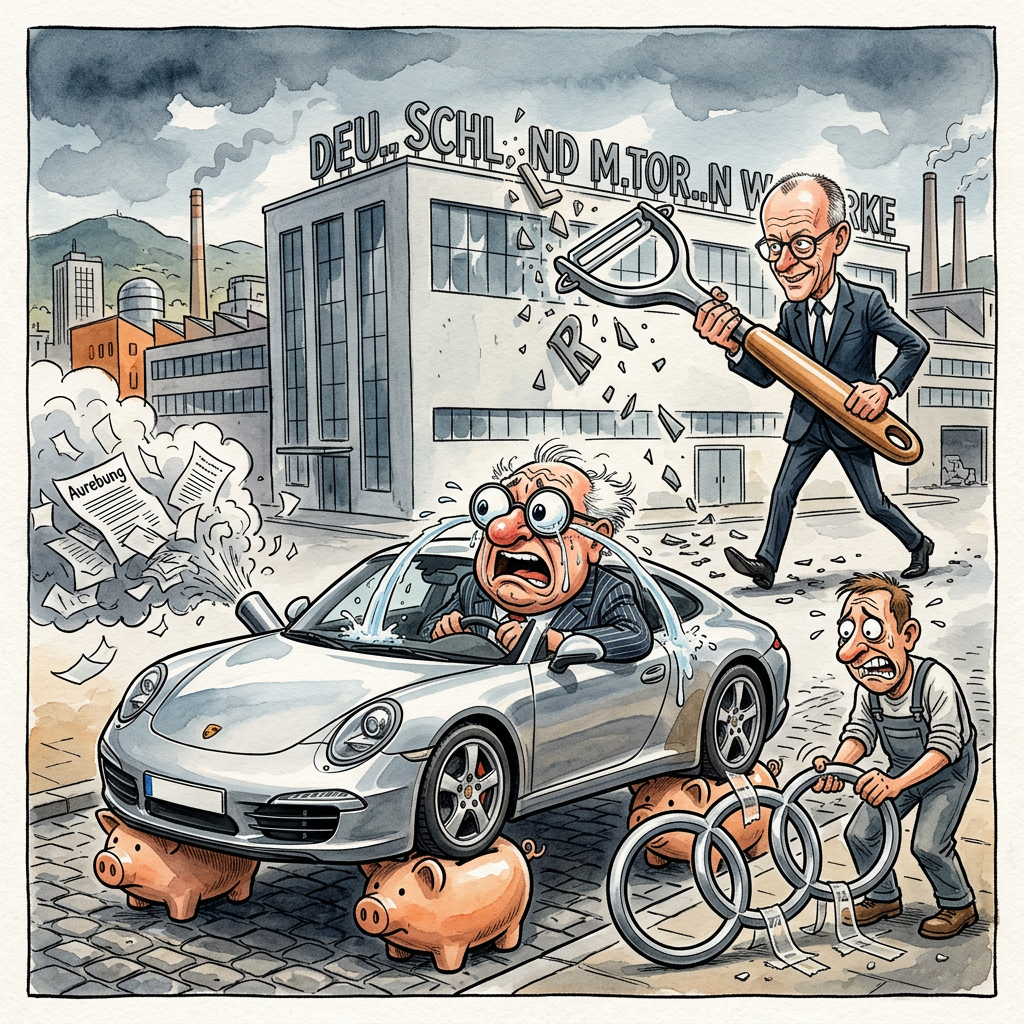 VW-Töchter Audi und Porsche wollen massiv Geld sparen und bauen viele Stellen ab. Bei einer Versammlung stellte der Porsche-Chef das neue Sparpaket vor, während Audi seine Erwartungen für die Zukunft direkt im Keller versteckt hat. Es ist ein echtes Drama für die Luxus-Autobauer aus Zuffenhausen und Ingolstadt. Bisher war ein Porsche so teuer, dass man beim Kauf eigentlich ein kleines Dorf in Brandenburg dazubekommen hat. Jetzt ist Schmalhans Küchenmeister. Experten vermuten, dass der neue Porsche 911 bald ohne Sitze ausgeliefert wird. Wer bequem sitzen will, muss sich eben ein Kissen von zu Hause mitbringen. Das spart Gewicht und schont die Umwelt. Bei Audi sieht es nicht besser aus. Die vier Ringe im Logo stehen bald nur noch für die vier Euro, die die Firma pro Stunde Gewinn macht. Bundeskanzler Friedrich Merz beobachtet die Lage genau. Er überlegt angeblich schon, ob er seinen Dienstwagen gegen ein gebrauchtes Dreirad eintauscht, um Solidarität zu zeigen. Wenn das so weitergeht, müssen die Porsche-Fahrer bald wieder selbst schalten und sogar beim Einparken nach hinten gucken. Ein Albtraum für jeden, der bisher dachte, dass Geld allein die Straße teert. Am Ende bleibt nur eine Lösung: Die Autos werden so teuer, dass man sie gar nicht mehr baut. Das spart dann am allermeisten.