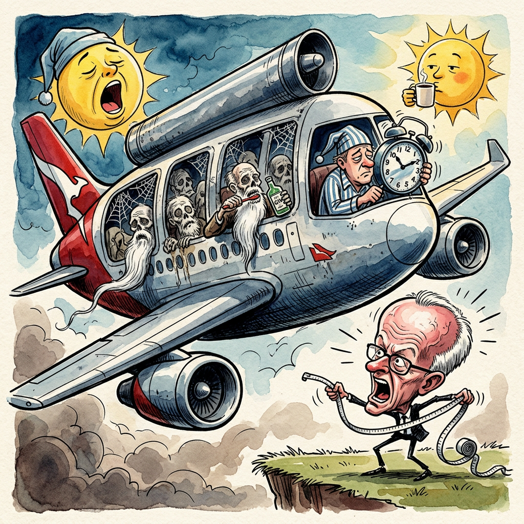Die Fluggesellschaft Qantas hat einen Airbus von Melbourne nach Toulouse geschickt und war dabei ganze 24 Stunden am Stück in der Luft. Die Crew sah die Sonne zweimal aufgehen und die Passagiere wahrscheinlich ihr gesamtes Leben an sich vorbeiziehen. Wer heute schon beim Zehn-Minuten-Flug nach Mallorca über Knieprobleme jammert, wird diesen Flug lieben. Man hat dort genug Zeit, um eine neue Sprache zu lernen oder die gesamte Familiengeschichte zu bereuen. Die Kabinenluft wird nach einem Tag so dünn, dass man den Tomatensaft wahrscheinlich durch einen Strohhalm aus Beton saugen muss. Bundeskanzler Friedrich Merz findet das Projekt super. Er überlegt bereits, ob man Kabinensitzungen der Regierung dorthin verlegt, damit niemand vor der Entscheidung weglaufen kann. Experten warnen jedoch vor den Folgen. Nach 24 Stunden in der Economy-Class ist der menschliche Körper nicht mehr in der Lage, sich gerade hinzustellen. Man verlässt das Flugzeug direkt in der Form eines Klappstuhls. Für den Urlaub bedeutet das: Man braucht drei Tage Erholung vom Hinflug, bevor man den Rückflug antritt. Ein echtes Abenteuer für Menschen, die ihren Hintern gerne bis zur Unkenntlichkeit plattdrücken lassen.