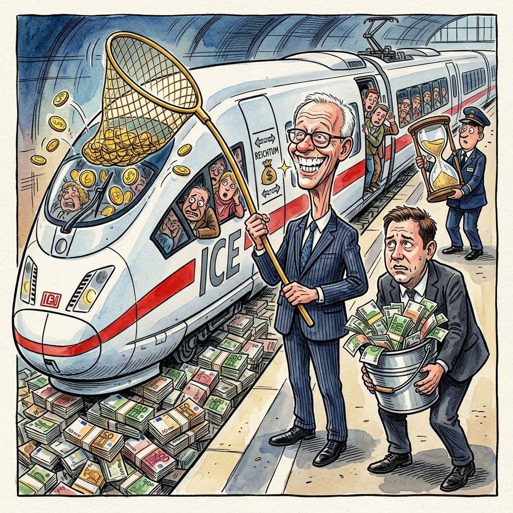 Die Deutsche Bahn AG hat nach sieben Jahren voller Verluste erstmals wieder einen Gewinn im dreistelligen Millionenbereich erzielt. In der ersten Jahreshälfte stieg zudem die Zahl der Fahrgäste deutlich an. Experten vermuten den Grund für das Geldplus in der neuen Sparstrategie: Die Bahn hat wohl einfach aufgehört, die kaputten Heizungen zu reparieren und verkauft die Züge jetzt im Winter als rollende Eiskeller. Das spart Strom und hält die Kunden frisch. Bundeskanzler Friedrich Merz lobte den Erfolg sofort. Er glaubt, dass die Leute nur deshalb mehr Bahn fahren, weil sie sich bei den aktuellen Benzinpreisen das Laufen nicht mehr leisten können. Der Gewinn kommt auch daher, dass man die Verspätungen jetzt als Erlebnisreise verkauft. Wer drei Stunden auf dem Acker steht, bekommt Natur pur statt pünktlicher Ankunft. Die Fahrgäste freuen sich ebenfalls riesig. Viele nutzen die Bahn mittlerweile als günstigen Wohnraum, weil die Züge sowieso länger am Bahnhof stehen als sie fahren. Finanzminister Lars Klingbeil prüft nun, ob man die Klimaanlagen komplett ausbauen kann. Ohne Kühlung wiegt der Zug weniger und verbraucht weniger Saft. Am Ende bleibt mehr Geld übrig, um Schilder zu drucken, auf denen steht, dass alles super läuft. Wenn das so weitergeht, kann sich die Bahn bald sogar echte Uhren für die Bahnsteige leisten, die nicht nur zwei Mal am Tag die richtige Zeit anzeigen.