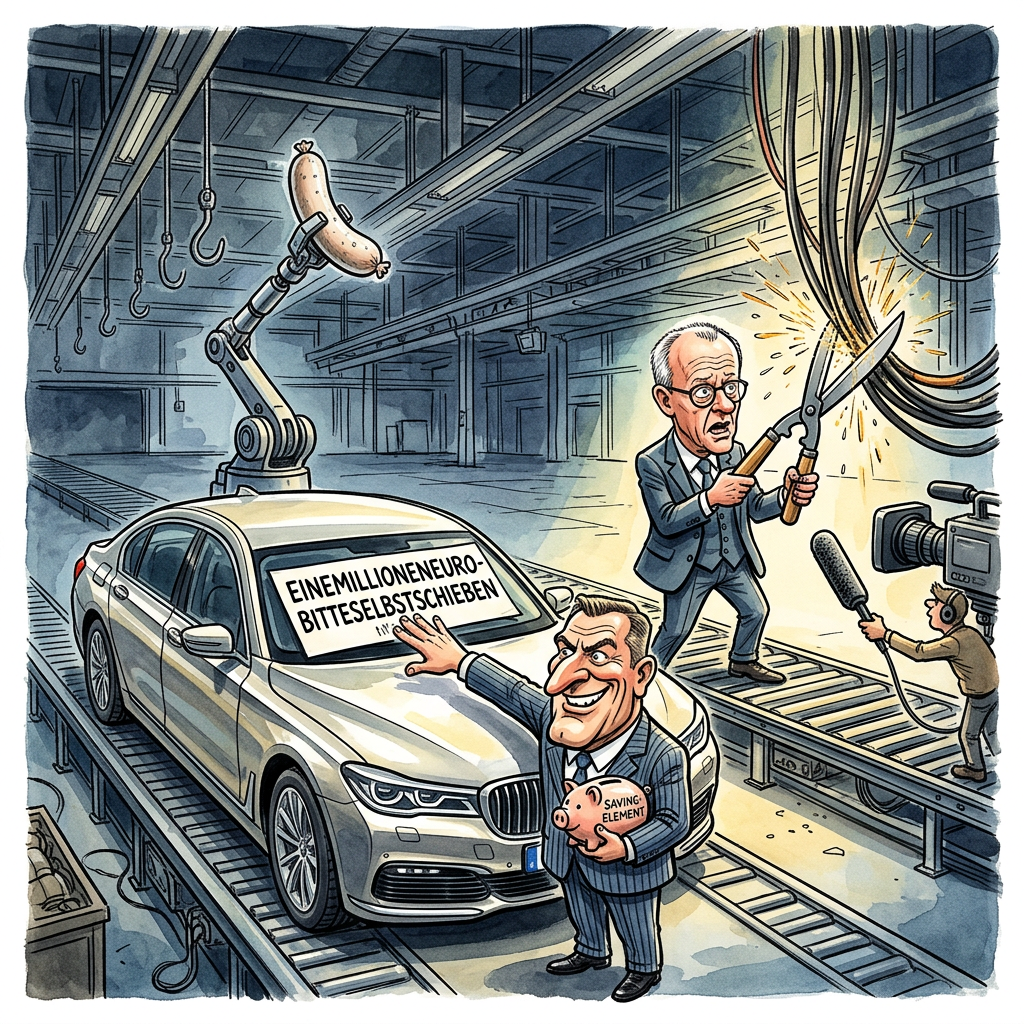 Der bayerische Autobauer BMW streicht trotz seines bisherigen Erfolgs tausende Stellen in der eigenen Verwaltung und Produktion. Damit zeigt der bisherige Musterknabe der deutschen Industrie, dass er genauso pleite aussieht wie alle anderen. Bisher dachten die Münchner Chefs, man müsse nur genug Chrom an die Autos kleben, um unbesiegbar zu sein. Jetzt stellt sich heraus: Wenn man keine Autos mehr verkauft, helfen auch die hässlichsten Kühlergrille der Welt nicht weiter. Der Plan für die Zukunft ist simpel. Wenn kein Mensch mehr in der Fabrik arbeitet, kann auch niemand mehr Fehler machen oder in der Kantine zu viel Leberkäse essen. Kanzler Friedrich Merz empfiehlt den entlassenen Mitarbeitern wahrscheinlich, einfach mit ihrem Privatflugzeug zur nächsten Jobmesse zu fliegen. BMW-Chefs betonen, dass das Sparen total wichtig für das Premium-Gefühl sei. In den neuen Modellen gibt es bald keinen Motor mehr, sondern nur noch ein Video von einem Motor, das man für dreißig Euro im Monat abonnieren kann. Am Ende bleibt von BMW wohl nur die Erkenntnis, dass man ein Auto nicht mit bayerischer Arroganz betanken kann. Wer braucht schon Angestellte, wenn man doch so schöne Prospekte drucken kann?