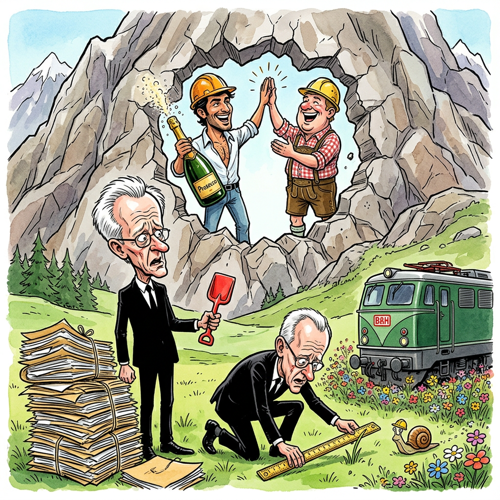 In den Alpen ist ein Wunder passiert: Die Bauarbeiter haben den Brennerbasistunnel zwischen Österreich und Italien komplett durchstochen. Nun gibt es eine direkte Röhre für Züge, falls die Bahn jemals pünktlich dort ankommt. Während die Nachbarn unter Tage schon Pizza und Schnitzel tauschen, blickt Deutschland neidisch zu. Hierzulande reicht die Planungszeit für einen Tunnel normalerweise, um drei neue Baumarten aussterben zu lassen. Kanzler Friedrich Merz lobte das Projekt bereits aus seinem Privatflugzeug, musste aber feststellen, dass man in einem Tunnel schlecht landen kann. Der deutsche Anschluss zum Super-Tunnel lässt derweil auf sich warten. Experten vermuten, dass die deutschen Gleise erst fertig werden, wenn Beamen bereits günstiger ist. Bis dahin dient das deutsche Tunnelende wahrscheinlich als sehr teurer Keller für Aktenordner. In Italien feiert man den Durchbruch bereits mit Wein, während in Berlin noch jemand sucht, wo eigentlich die Schaufeln liegen. Wahrscheinlich müssen die Züge an der Grenze einfach Anlauf nehmen und hoffen, dass sie über die bayerischen Wiesen hüpfen. Am Ende ist der Tunnel wie ein modernes Date: Italien gibt voll Gas und Deutschland hat Bindungsangst.